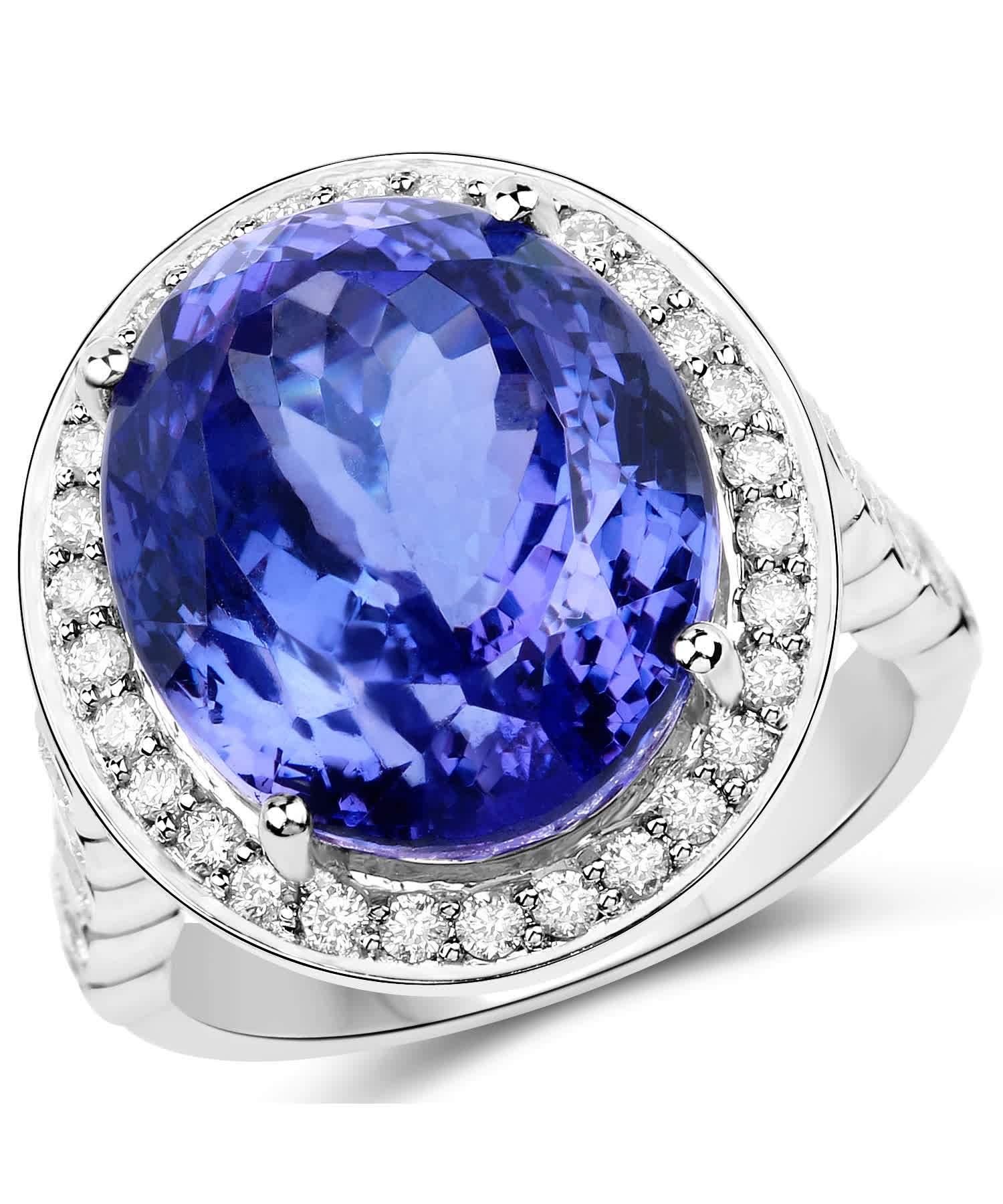 18.50ctw Natural Fine Tanzanite and Diamond 18k Gold Halo Cocktail Ring View 1