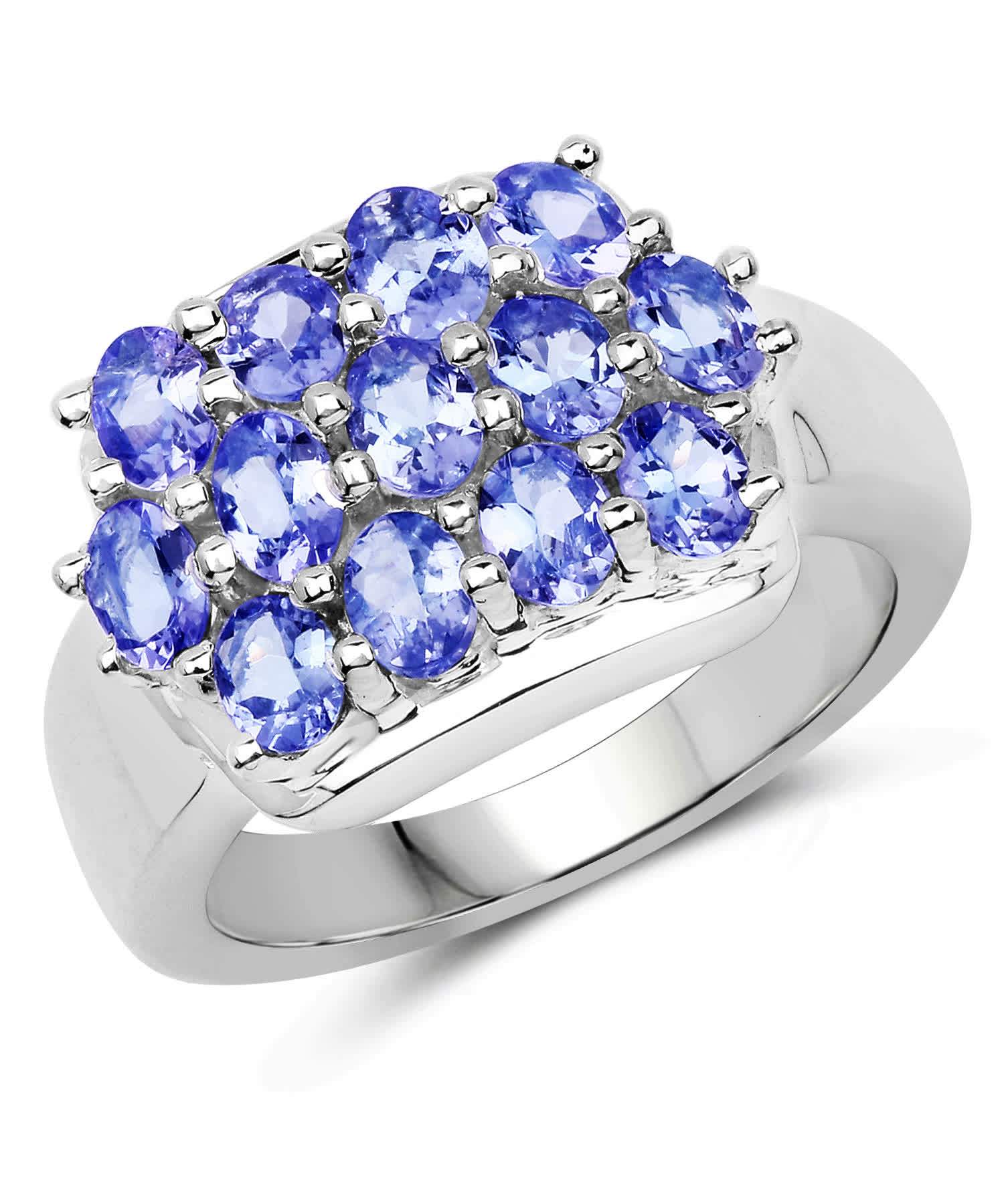 2.21ctw Natural Tanzanite Rhodium Plated 925 Sterling Silver Cluster Ring View 1