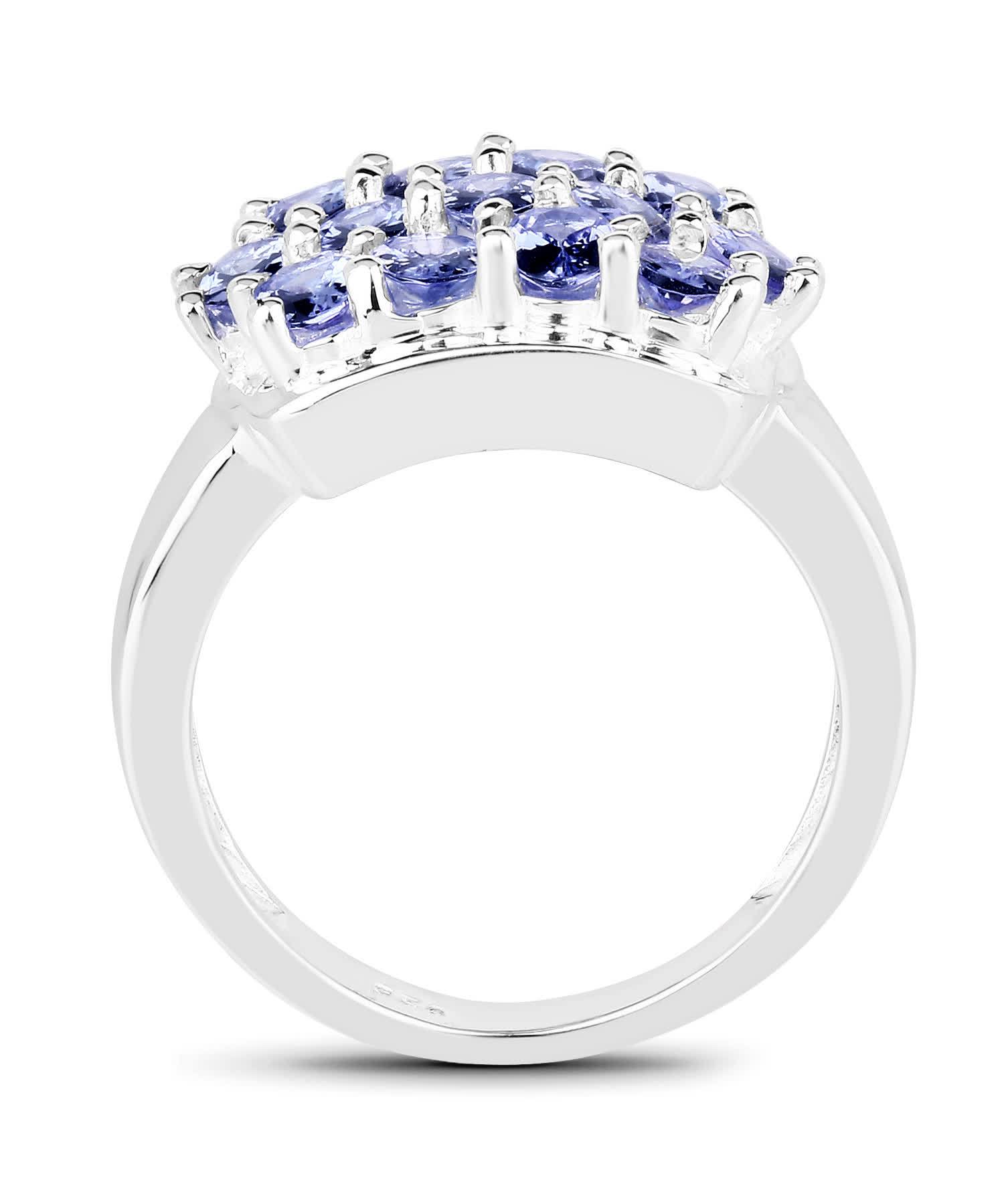 2.21ctw Natural Tanzanite Rhodium Plated 925 Sterling Silver Cluster Ring View 2