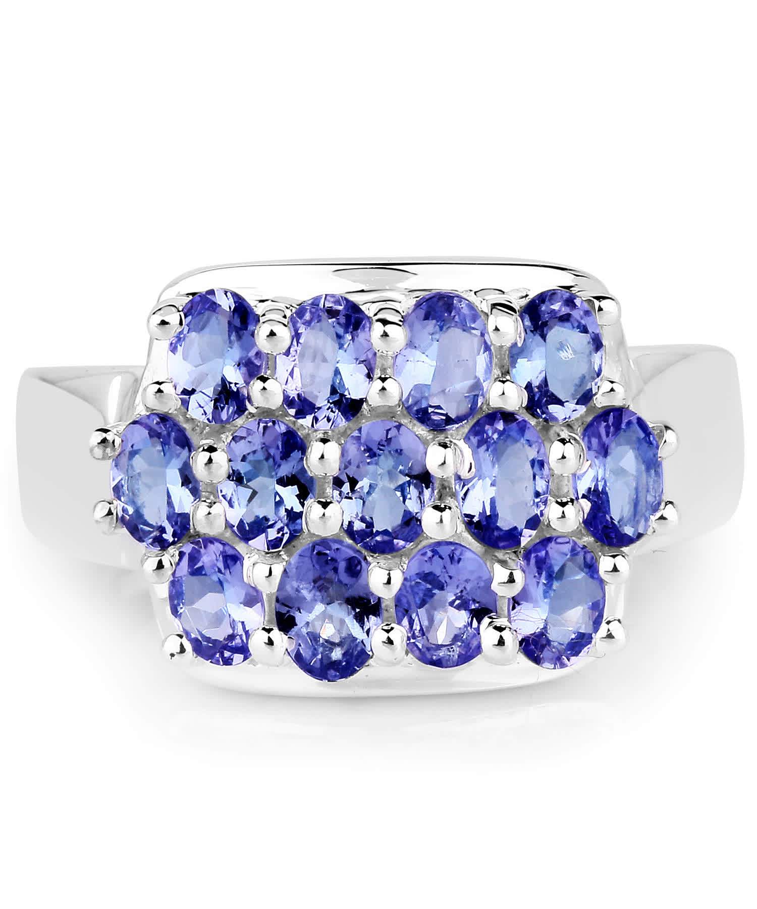 2.21ctw Natural Tanzanite Rhodium Plated 925 Sterling Silver Cluster Ring View 3