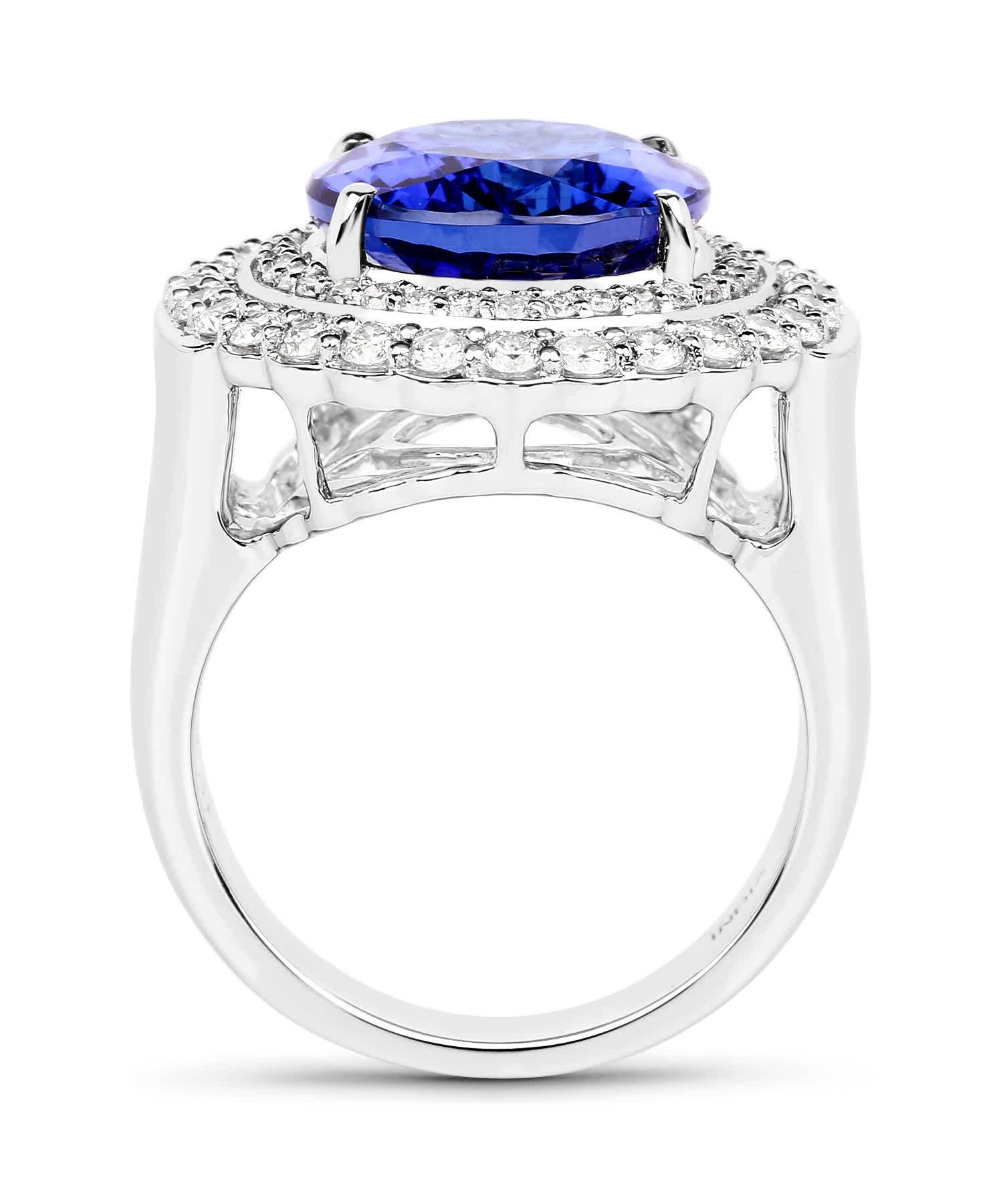10.79ctw Natural Superior Tanzanite and Diamond 18k Gold Double Halo Cocktail Ring View 2