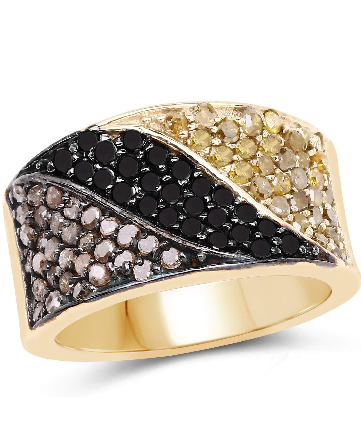 1.25ctw Black and Champagne Diamond 14k Gold Plated 925 Sterling Silver Fashion Band View 1