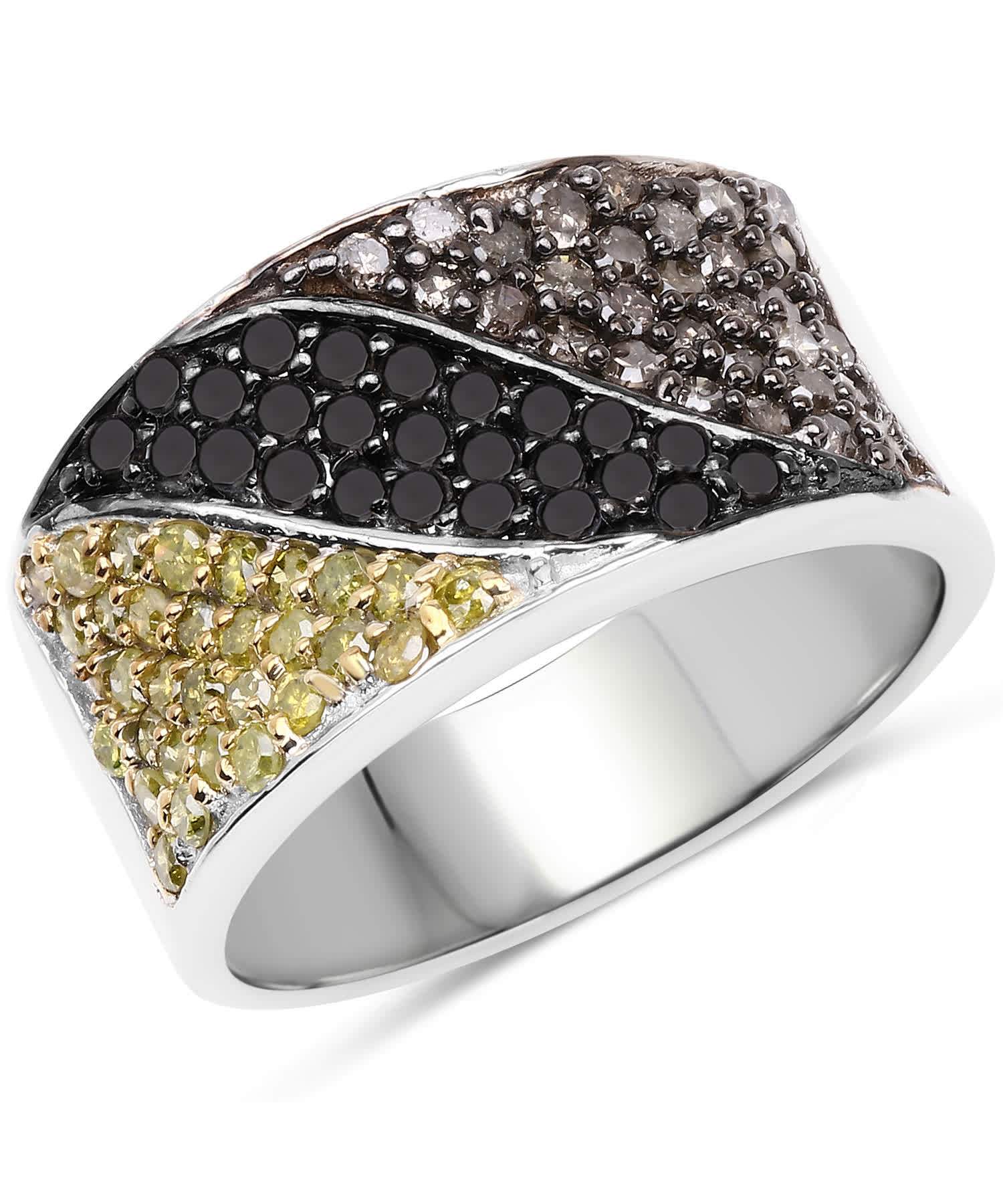 1.32ctw Black and Champagne Diamond Rhodium Plated 925 Sterling Silver Fashion Band View 1