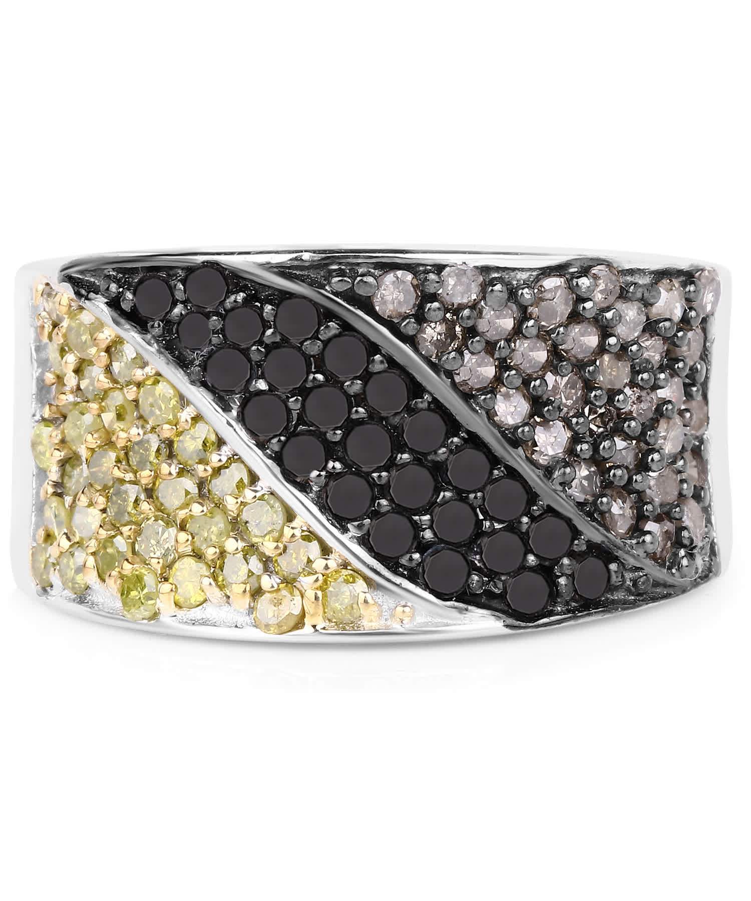 1.32ctw Black and Champagne Diamond Rhodium Plated 925 Sterling Silver Fashion Band View 3
