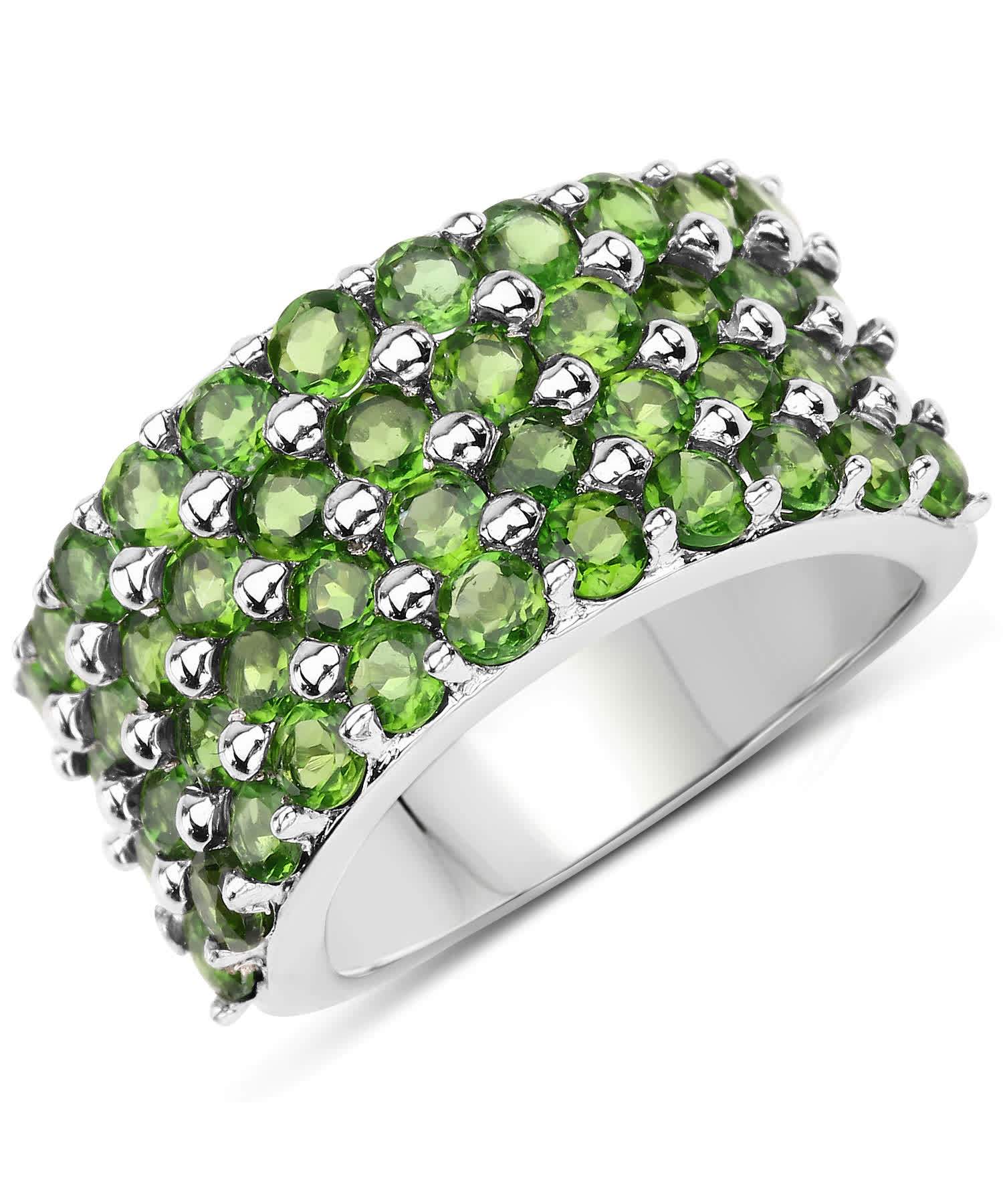 3.08ctw Natural Forest Green Chrome Diopside Rhodium Plated 925 Sterling Silver Band View 1