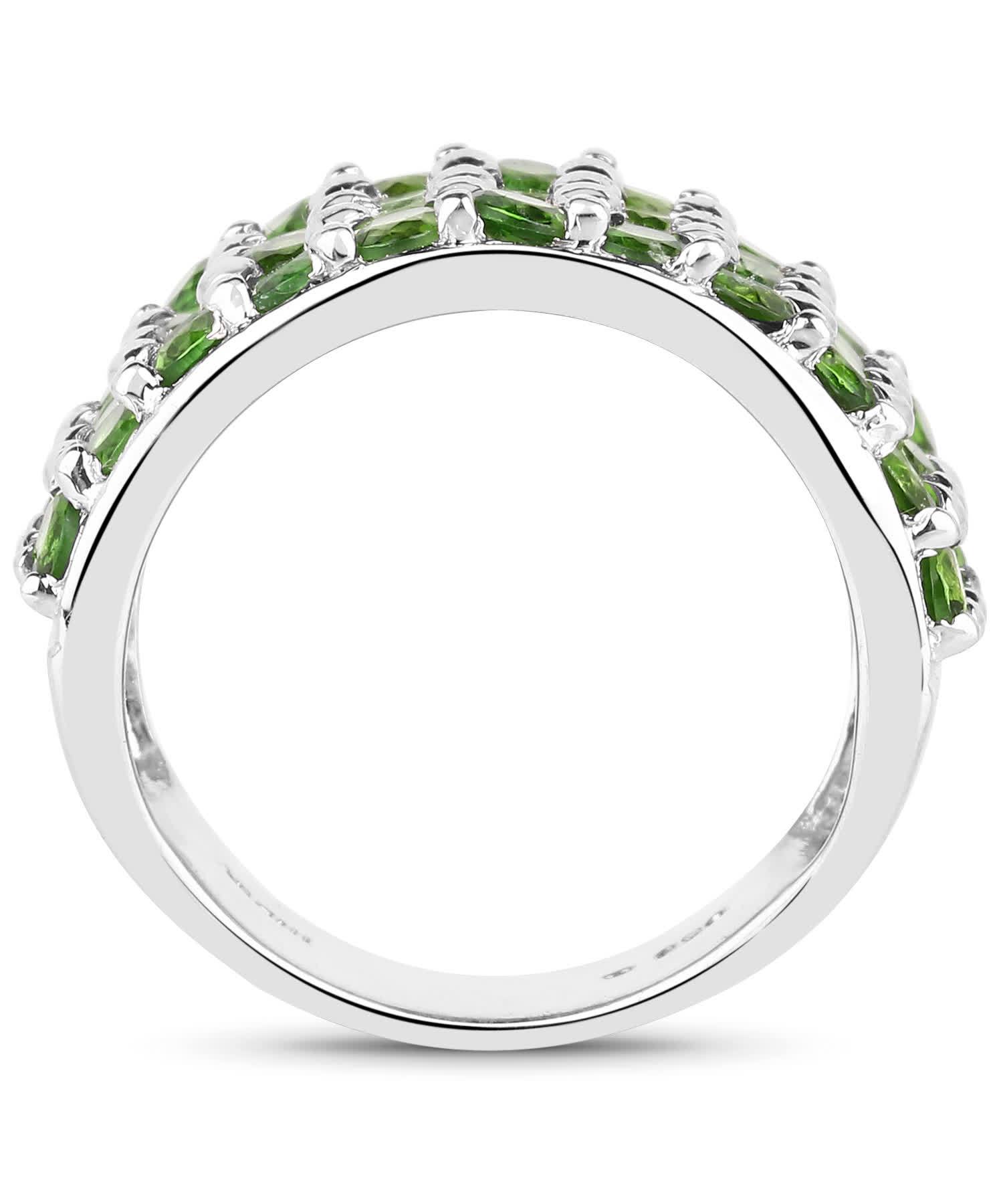 3.08ctw Natural Forest Green Chrome Diopside Rhodium Plated 925 Sterling Silver Band View 2