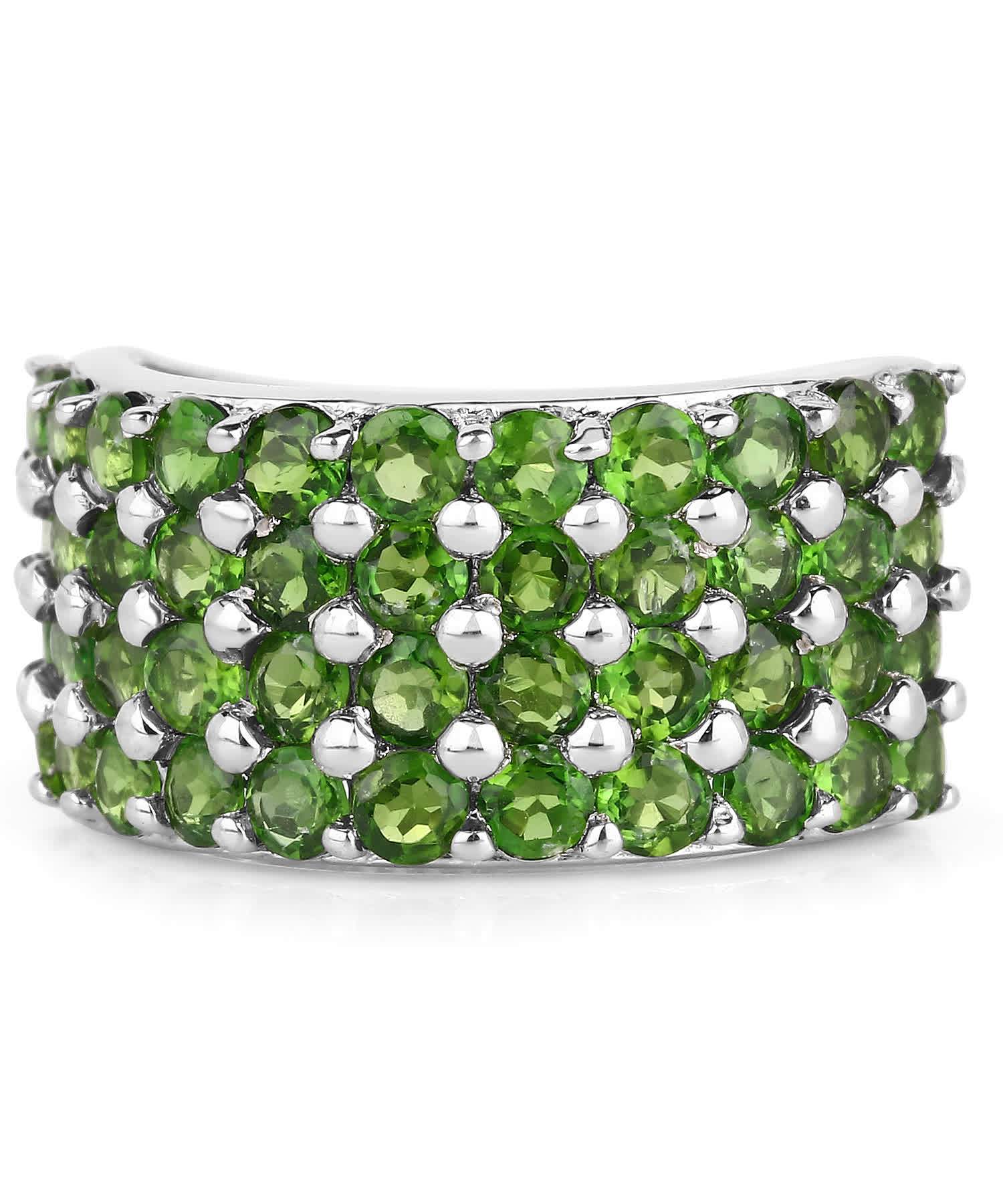 3.08ctw Natural Forest Green Chrome Diopside Rhodium Plated 925 Sterling Silver Band View 3