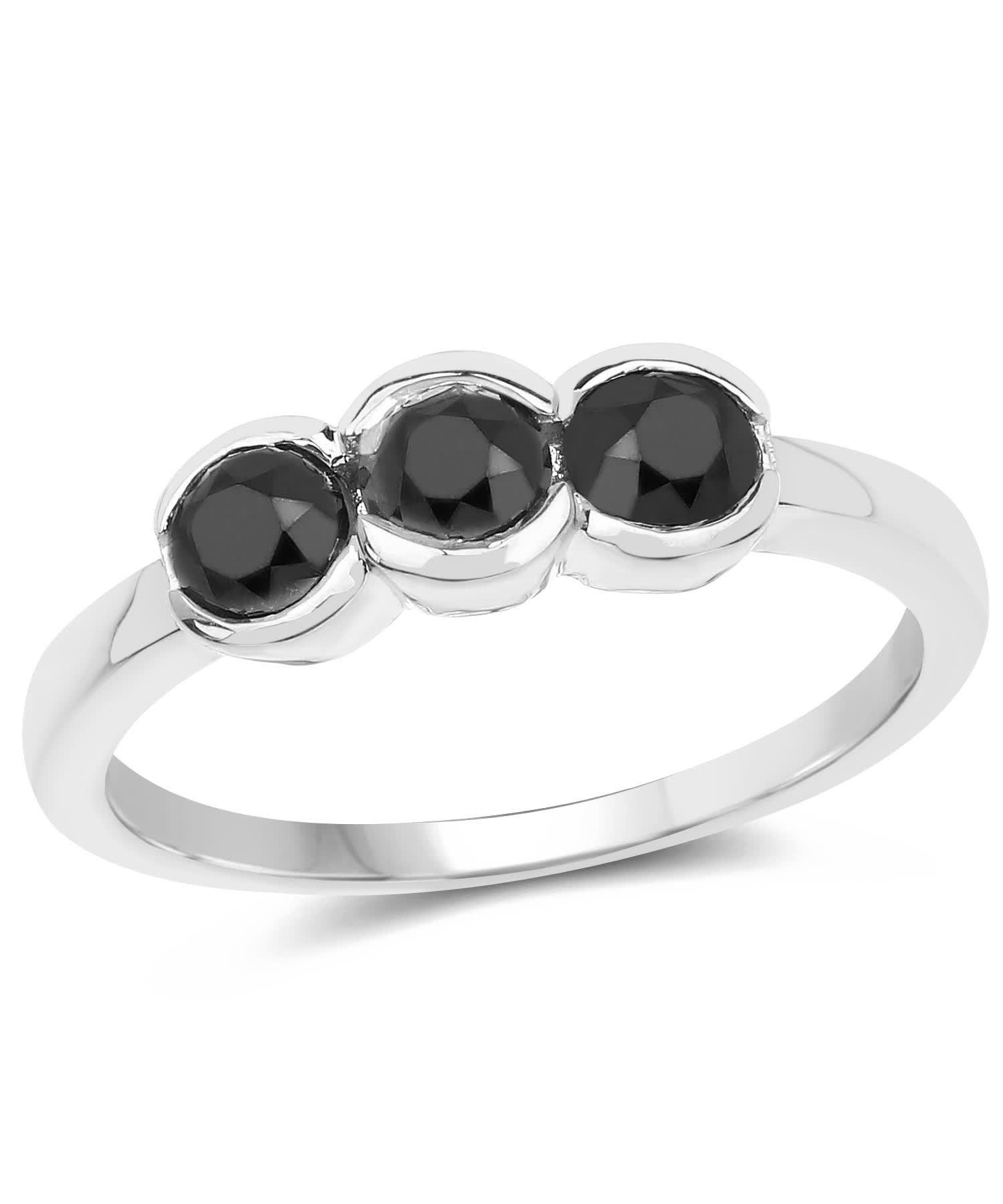 1.16ctw Natural Black Diamond Rhodium Plated 925 Sterling Silver Three-Stone Ring View 1