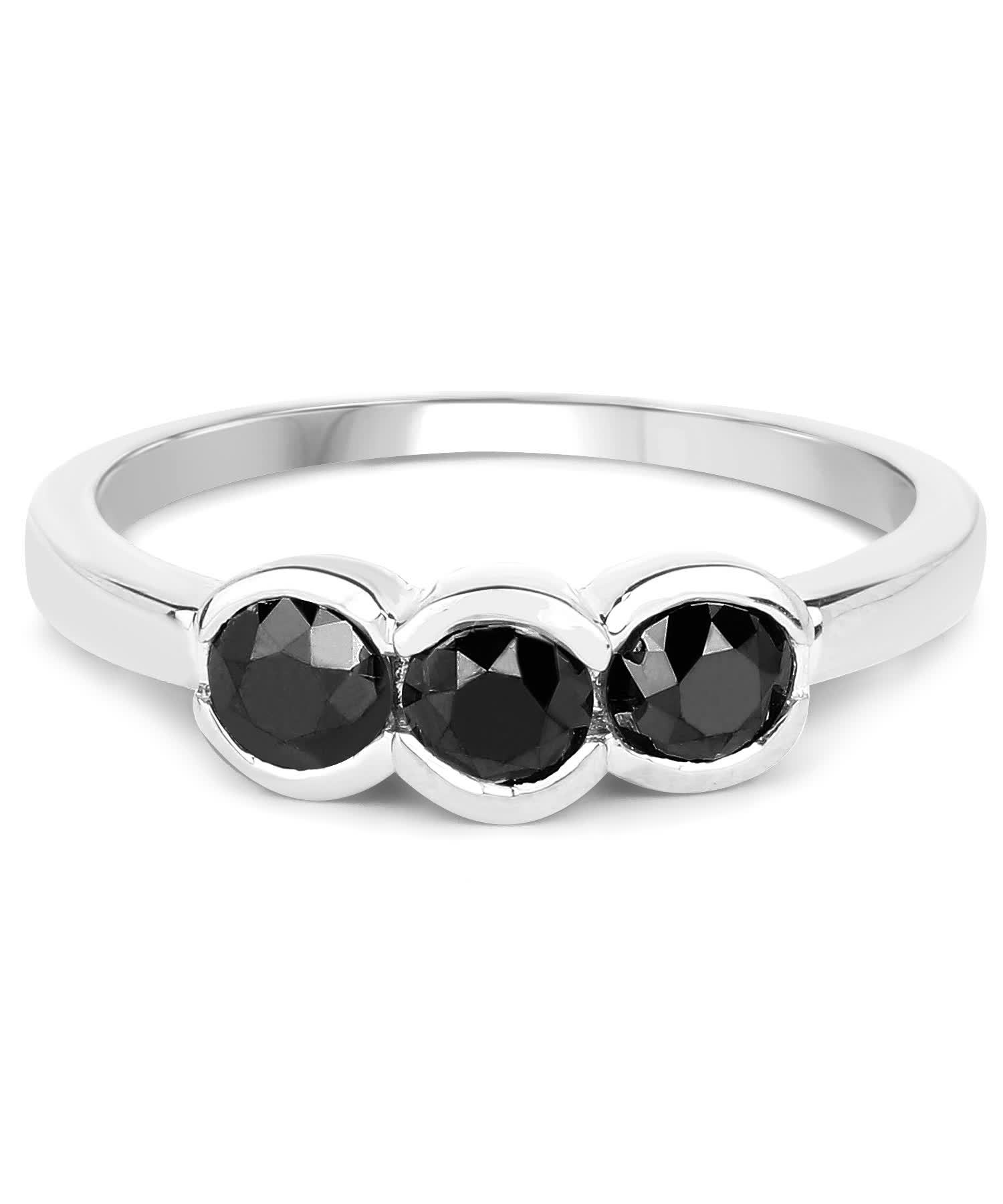 1.16ctw Natural Black Diamond Rhodium Plated 925 Sterling Silver Three-Stone Ring View 3