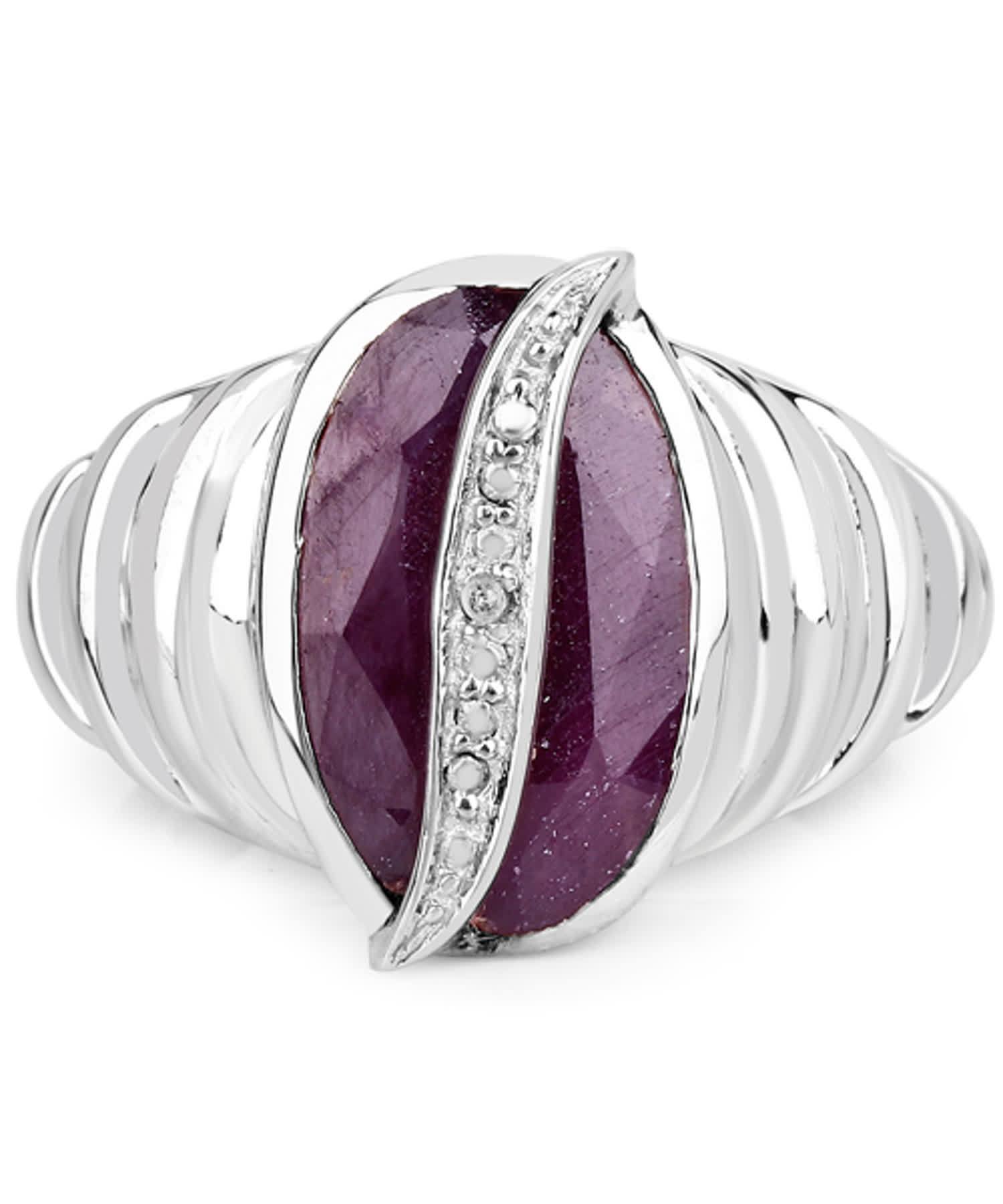 6.41ctw Natural Ruby and Diamond Rhodium Plated Ring View 3