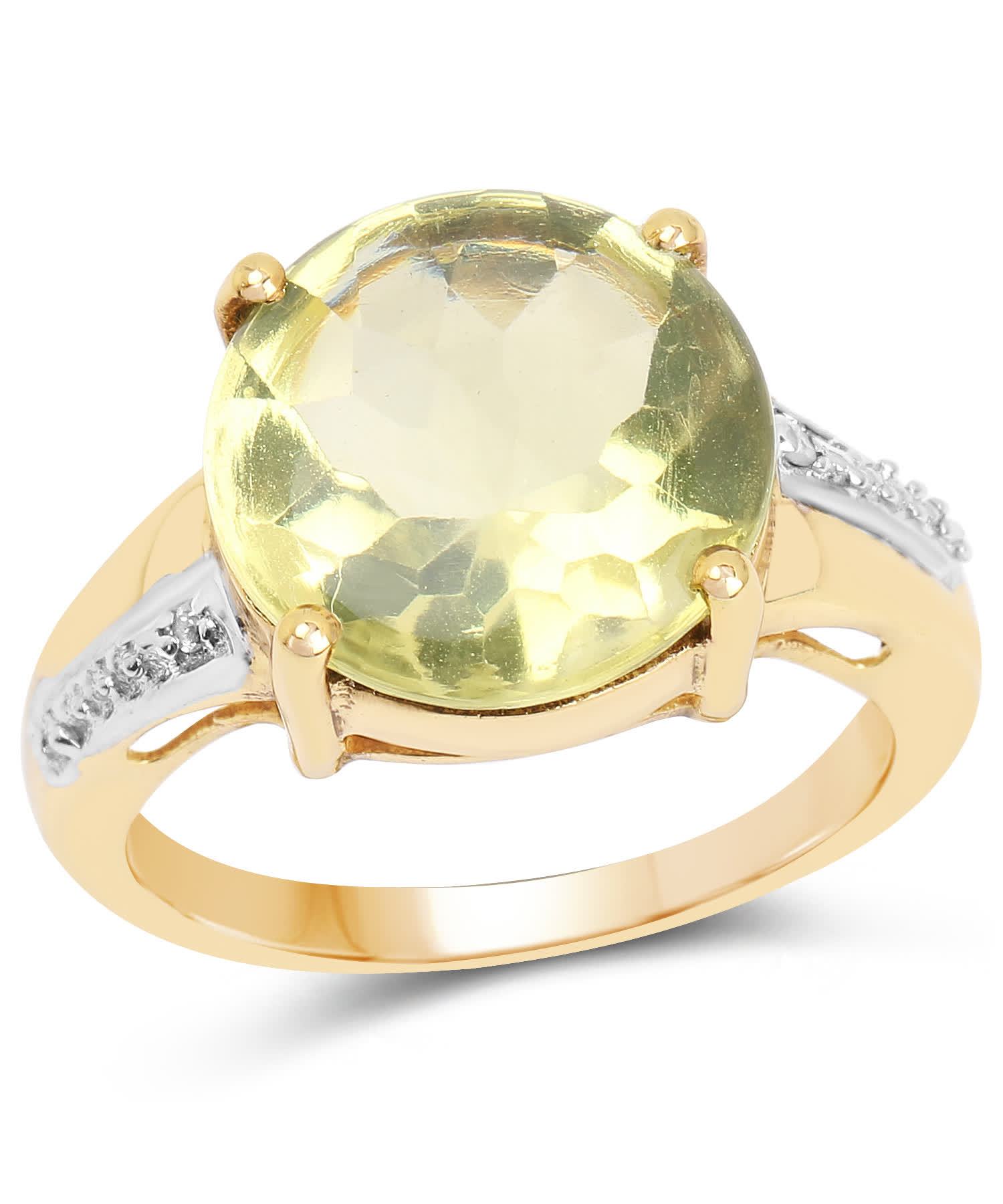 9.26ctw Natural Lemon Quartz and Diamond 14k Gold Plated Fashion Ring View 1