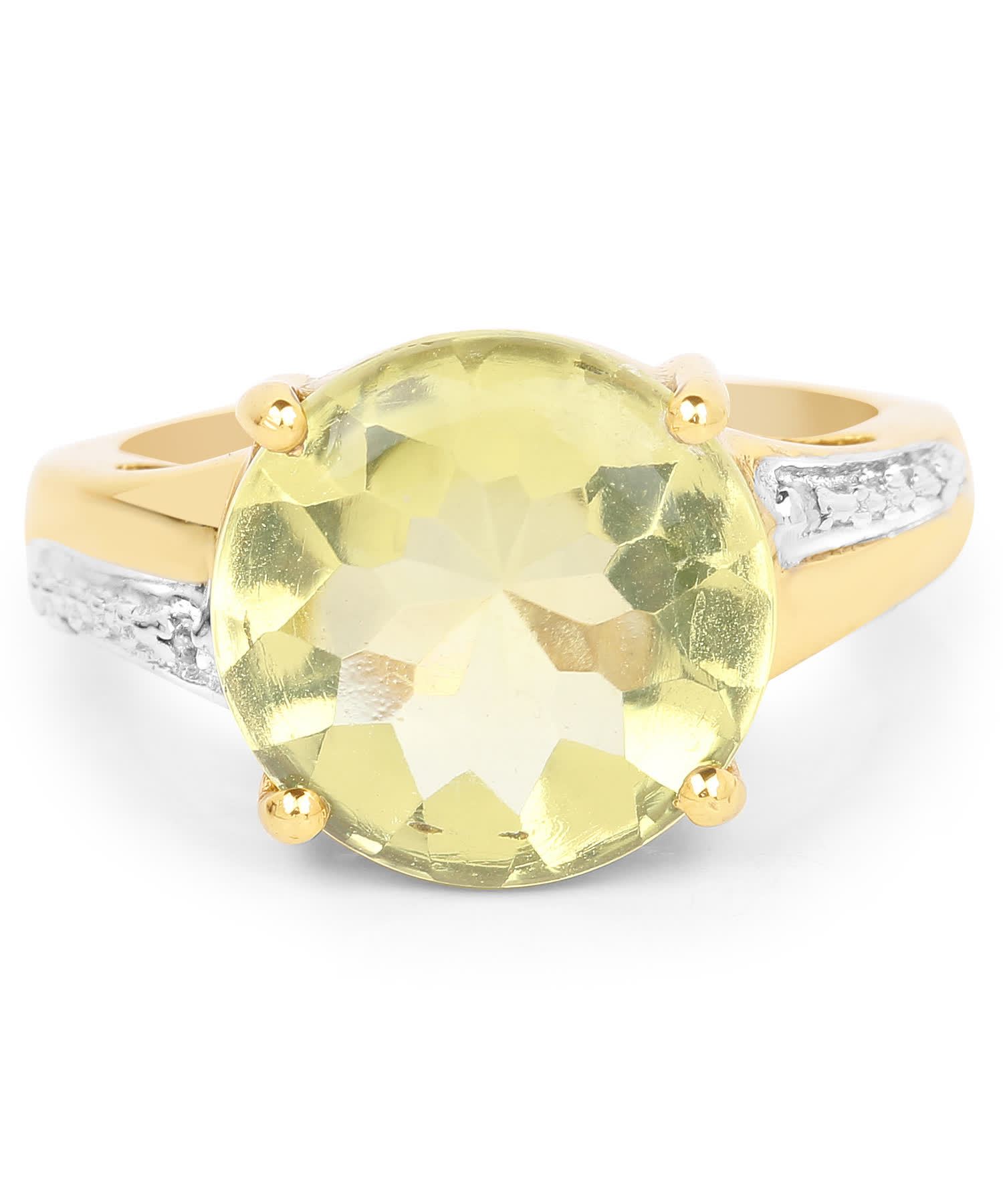 9.26ctw Natural Lemon Quartz and Diamond 14k Gold Plated Fashion Ring View 3