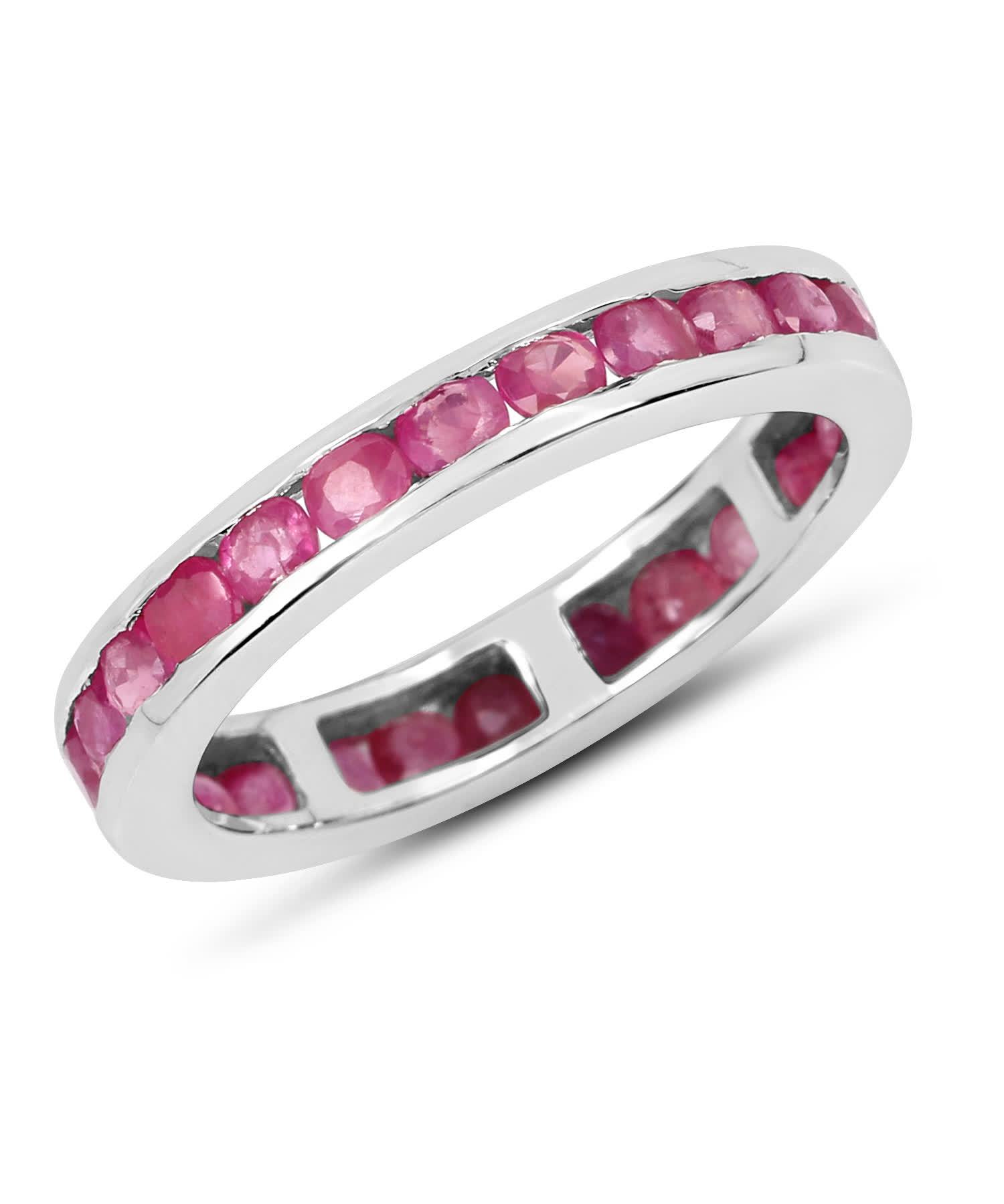 2.08ctw Natural Ruby Rhodium Plated 925 Sterling Silver Eternity Band View 1