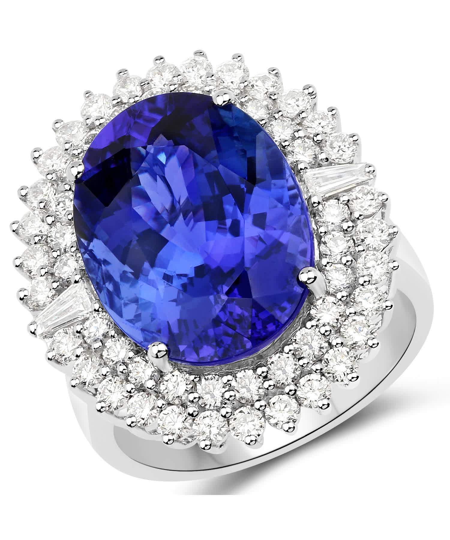 15.77ctw Natural Superior Tanzanite and Diamond 18k Gold Double Halo Cocktail Ring View 1