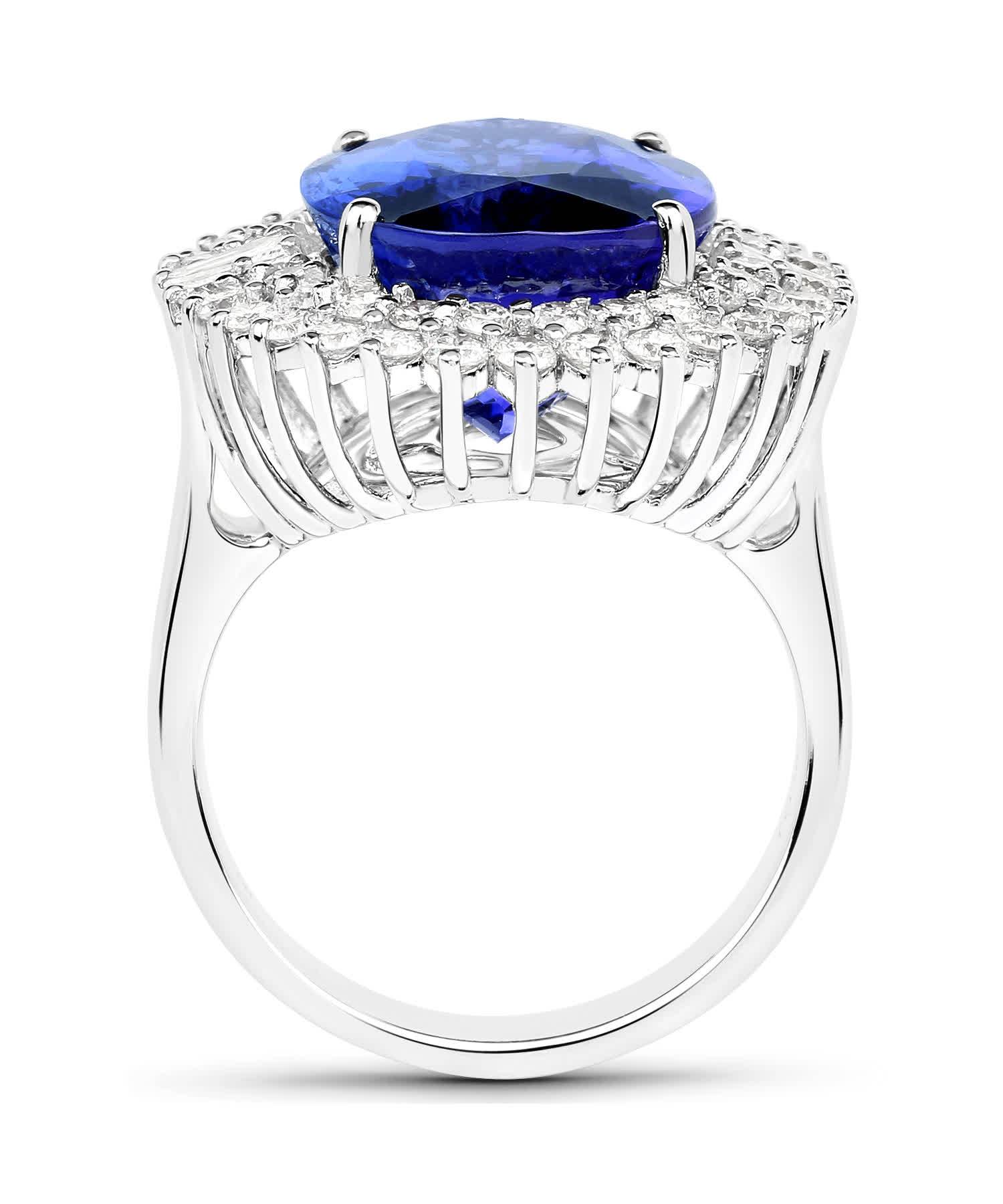 15.77ctw Natural Superior Tanzanite and Diamond 18k Gold Double Halo Cocktail Ring View 2