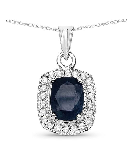 2.14ctw Natural Midnight Blue Sapphire and Diamond 14k Gold Pendant With Chain View 1