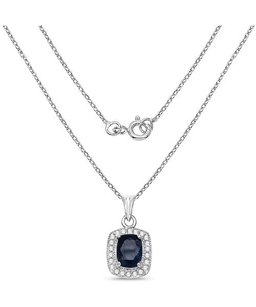 2.14ctw Natural Midnight Blue Sapphire and Diamond 14k Gold Pendant With Chain View 2