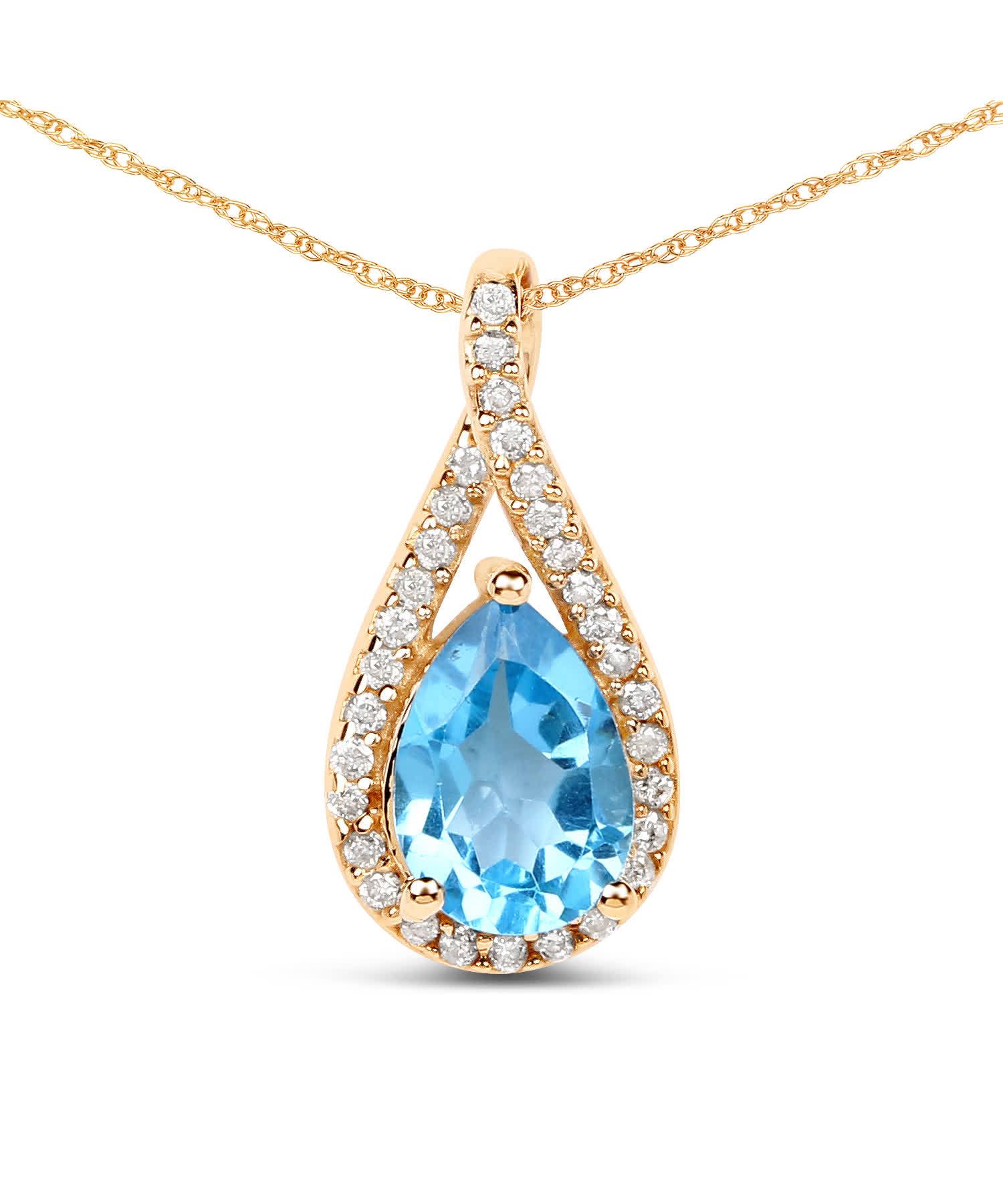 0.89ctw Natural Swiss Blue Topaz and Diamond 14k Gold Drop Pendant With Chain View 1