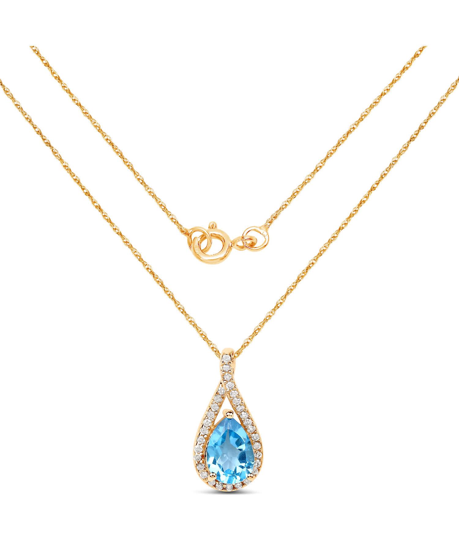 0.89ctw Natural Swiss Blue Topaz and Diamond 14k Gold Drop Pendant With Chain View 2