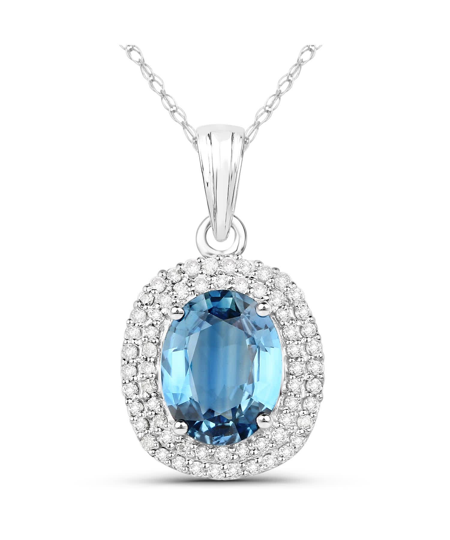 2.62ctw Natural Blue Sapphire and Diamond 14k Gold Double Halo Pendant With Chain View 2