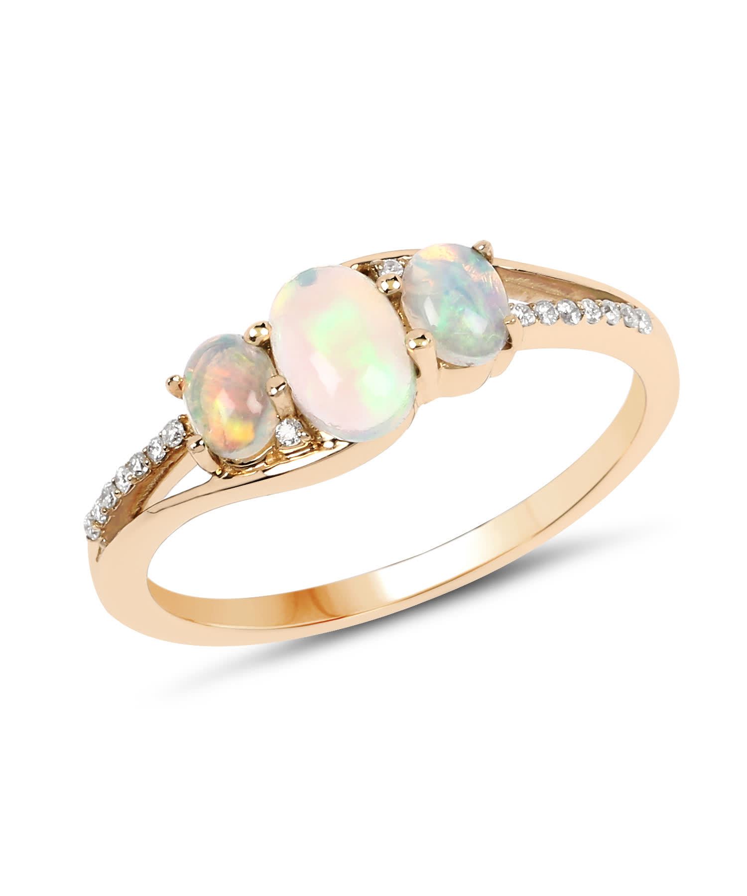 0.56ctw Natural Ethiopian Opal and Diamond 14k Gold Three-Stone Ring View 1