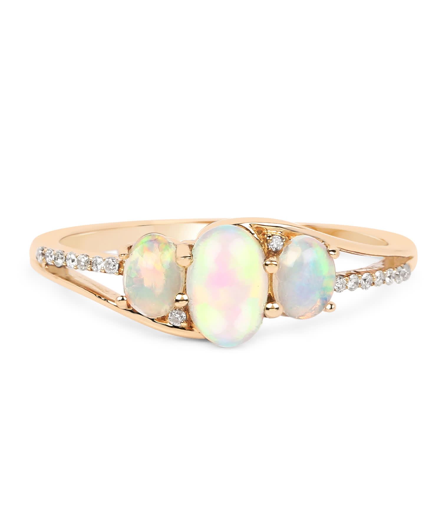 0.56ctw Natural Ethiopian Opal and Diamond 14k Gold Three-Stone Ring View 3