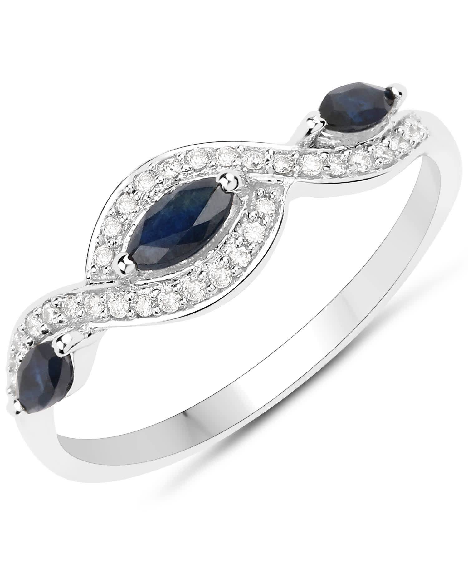 0.42ctw Natural Midnight Blue Sapphire and Diamond 18k Gold Interwine Right Hand Ring View 1