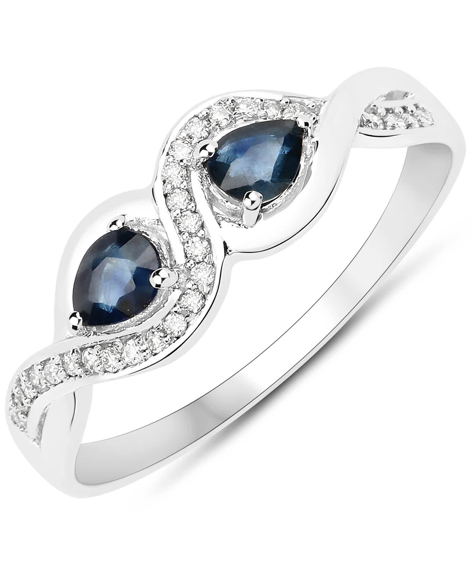 0.38ctw Natural Blue Sapphire and Diamond 18k Gold Interwine Two-Stone Ring View 1