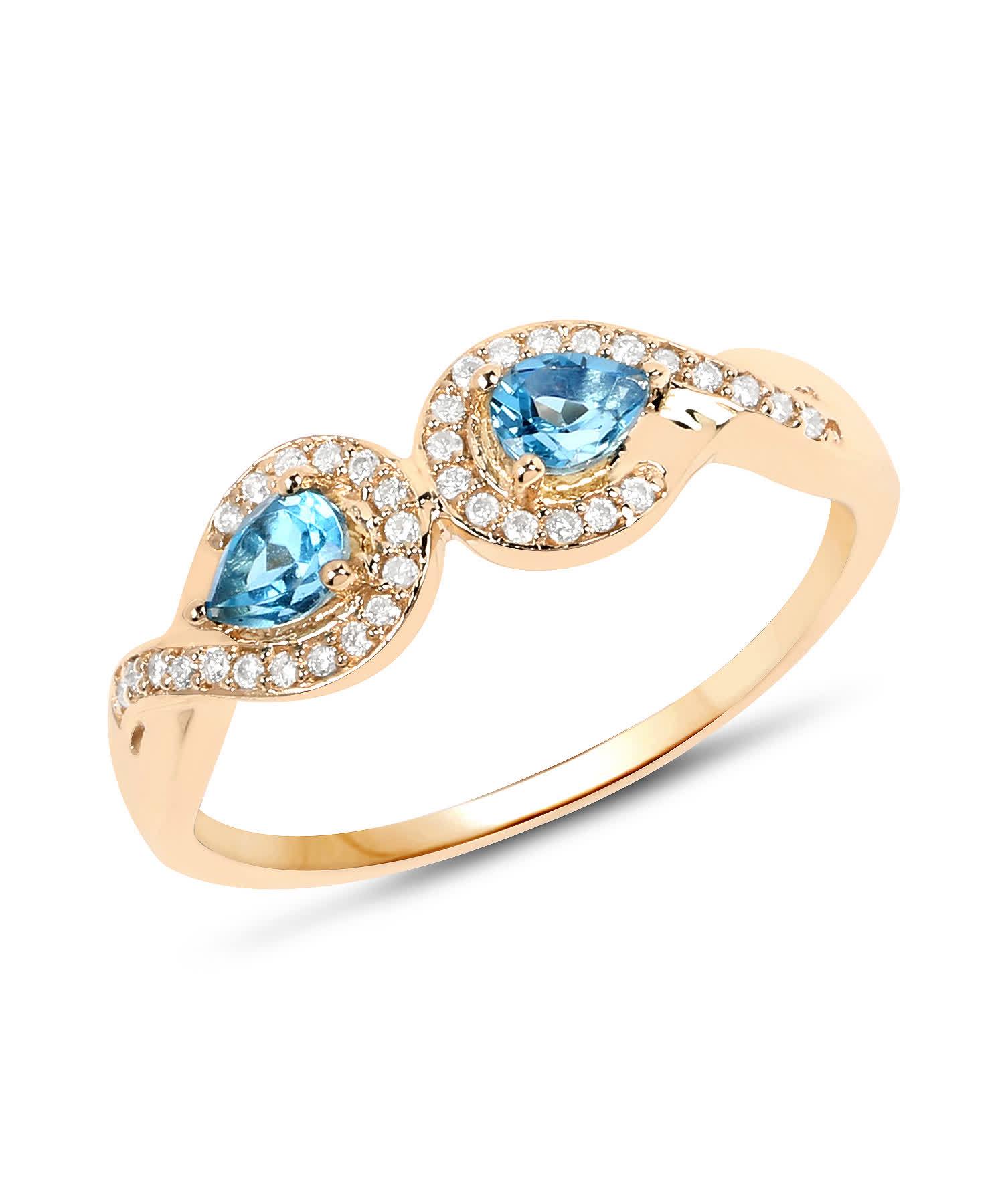 0.45ctw Natural Swiss Blue Topaz and Diamond 14k Gold Two-Stone Ring View 1