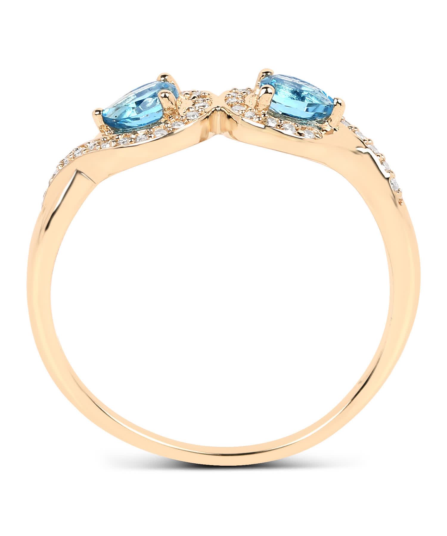 0.45ctw Natural Swiss Blue Topaz and Diamond 14k Gold Two-Stone Ring View 2