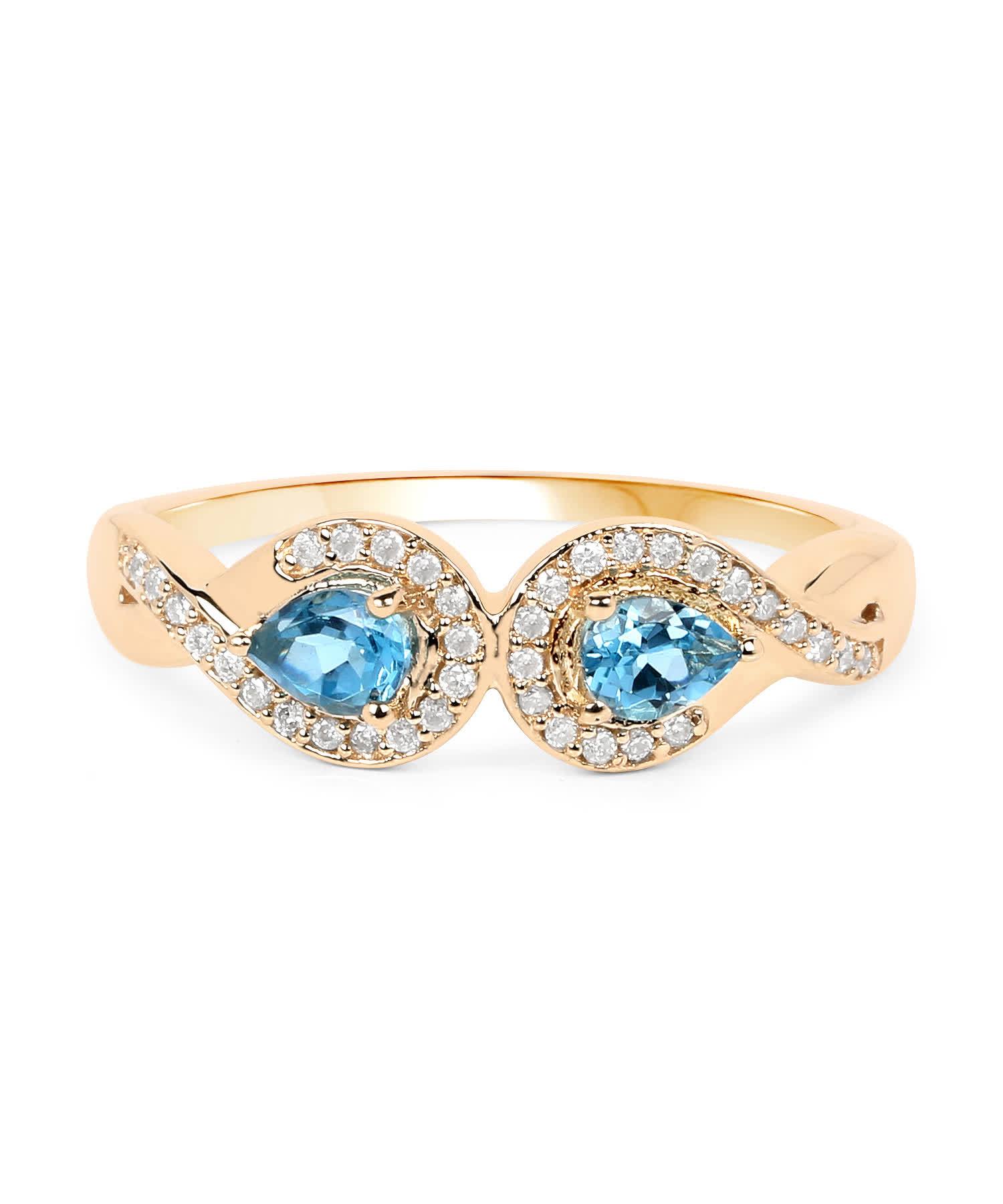 0.45ctw Natural Swiss Blue Topaz and Diamond 14k Gold Two-Stone Ring View 3