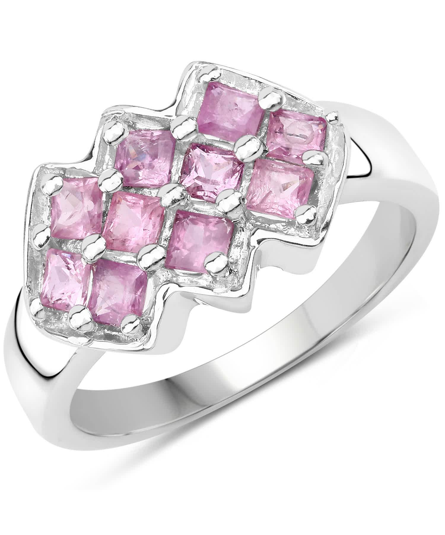1.20ctw Natural Pink Sapphire Rhodium Plated 925 Sterling Silver Ring View 1