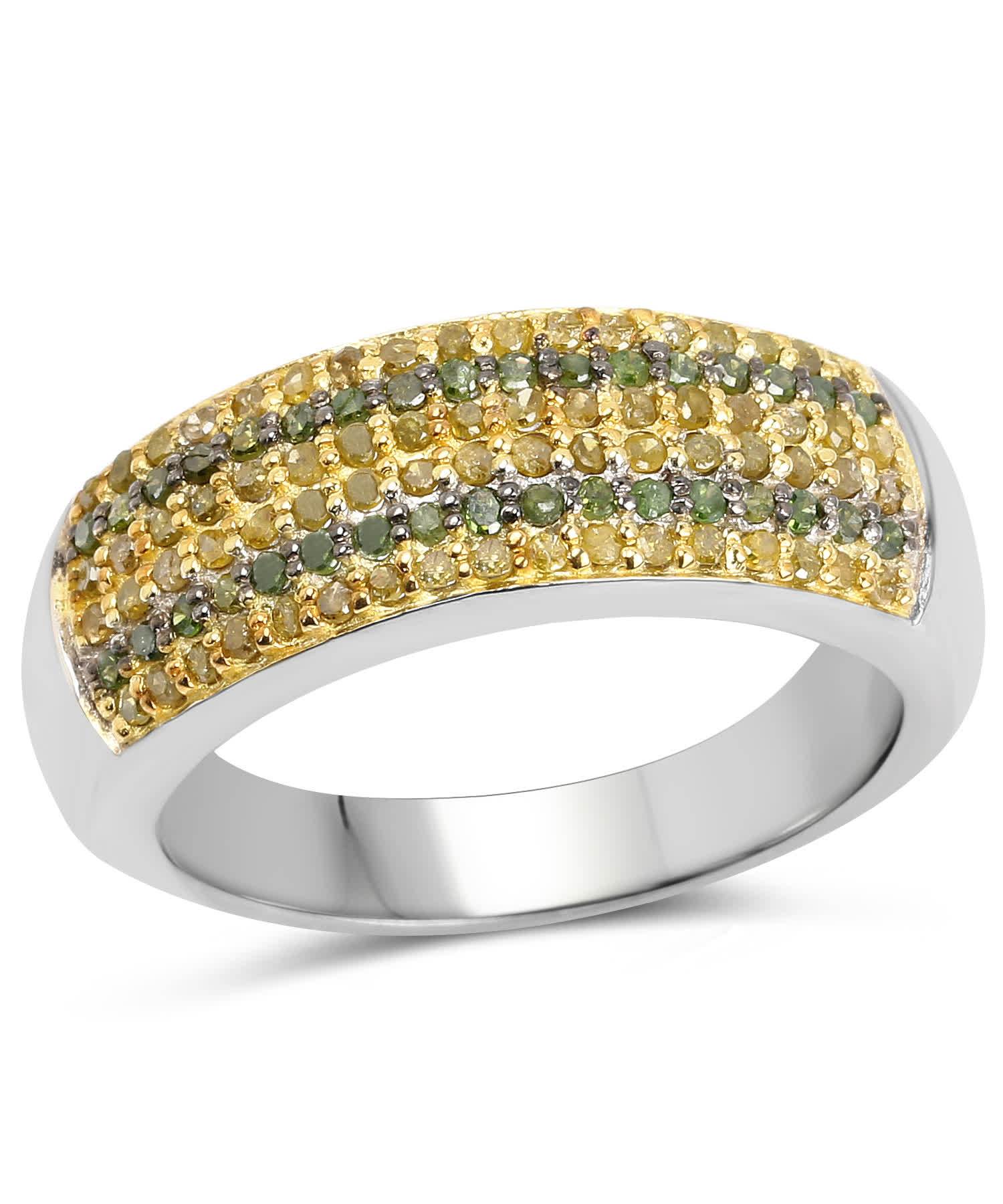 0.43ctw Green and Fancy Yellow Diamond Rhodium Plated 925 Sterling Silver Band View 1