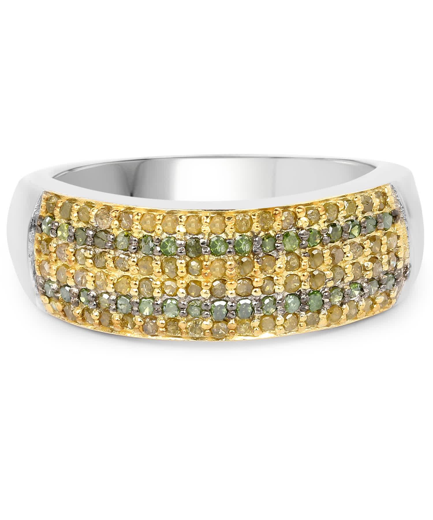 0.43ctw Green and Fancy Yellow Diamond Rhodium Plated 925 Sterling Silver Band View 3