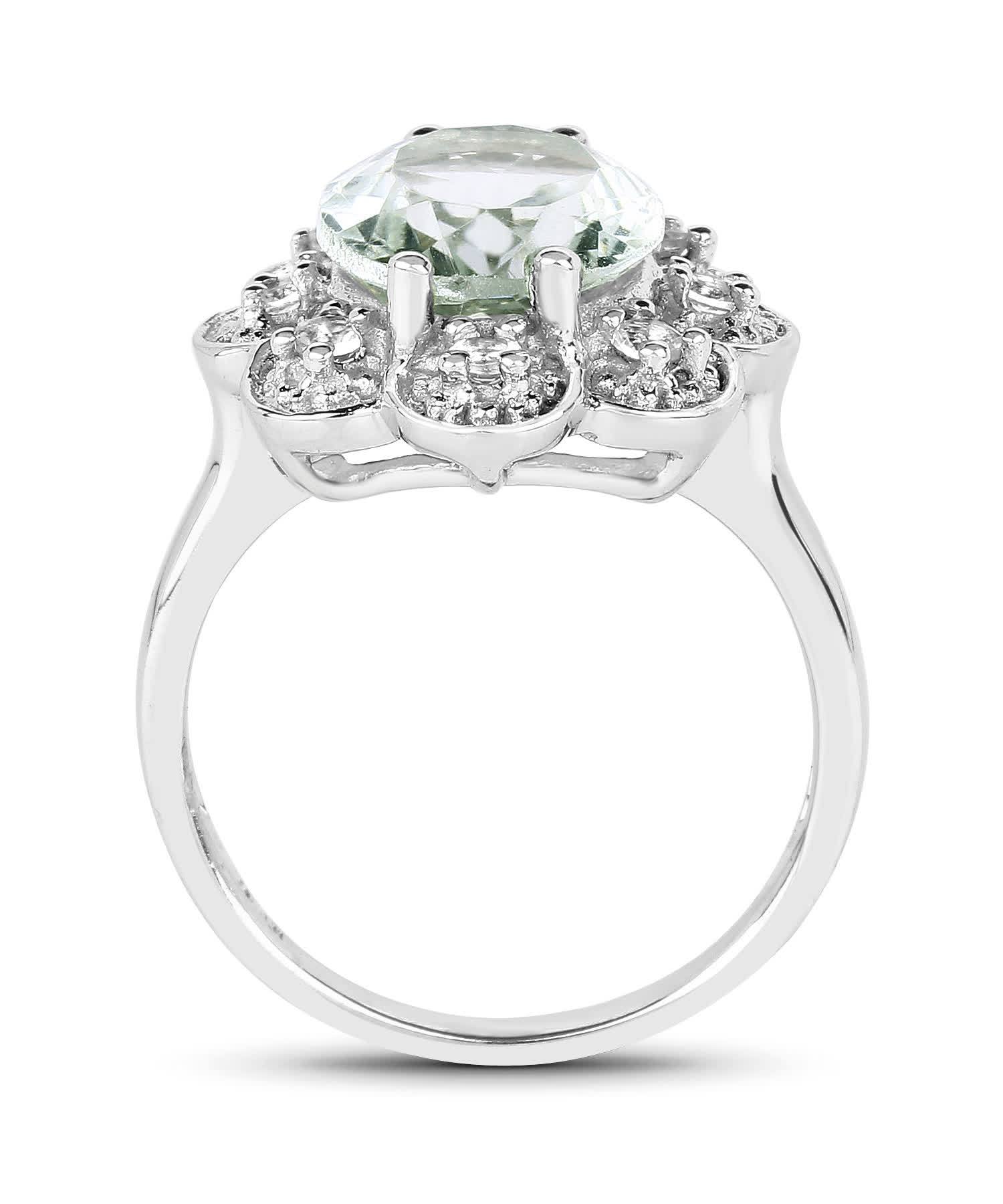 4.57ctw Natural Green Amethyst and Topaz Rhodium Plated Cocktail Ring View 2
