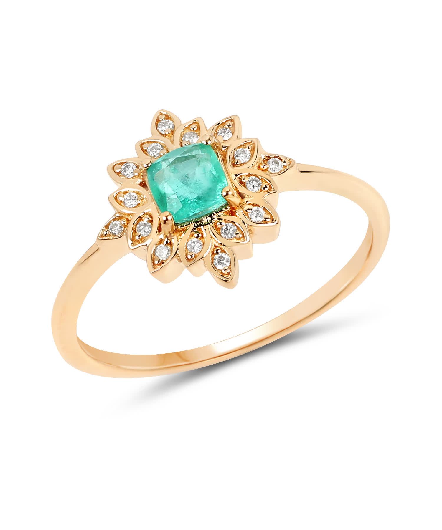 0.40ctw Natural Zambian Emerald and Diamond 14k Gold Flower Right Hand Ring View 1
