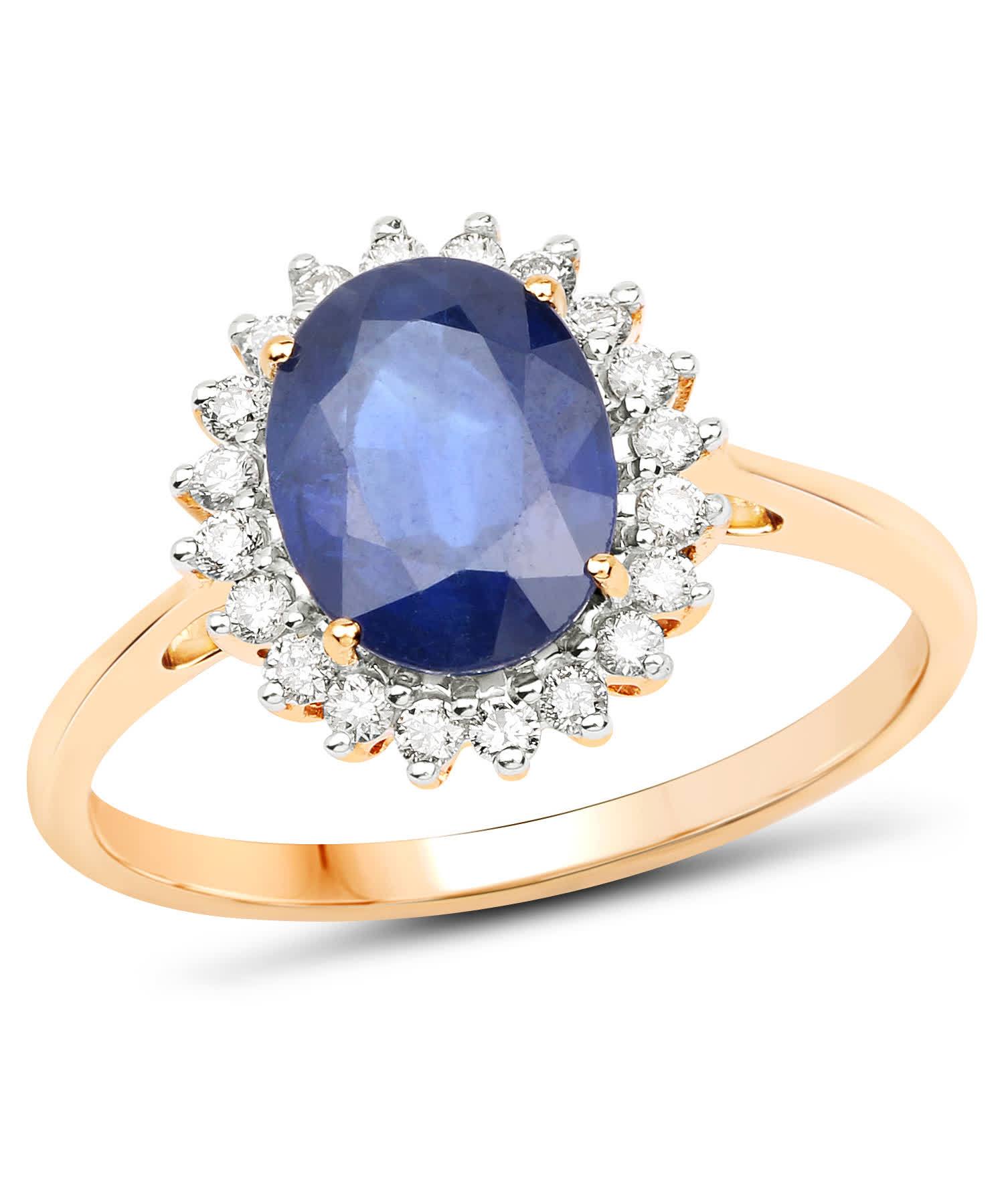 2.45ctw Natural Navy Sapphire and Diamond 14k Gold Oval Ring View 1
