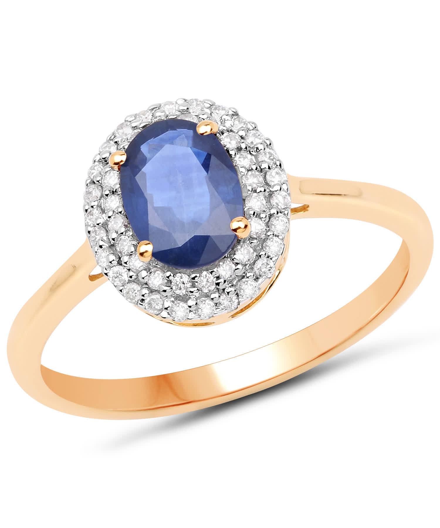 1.18ctw Natural Sapphire and Diamond 14k Gold Double Halo Right Hand Ring View 1