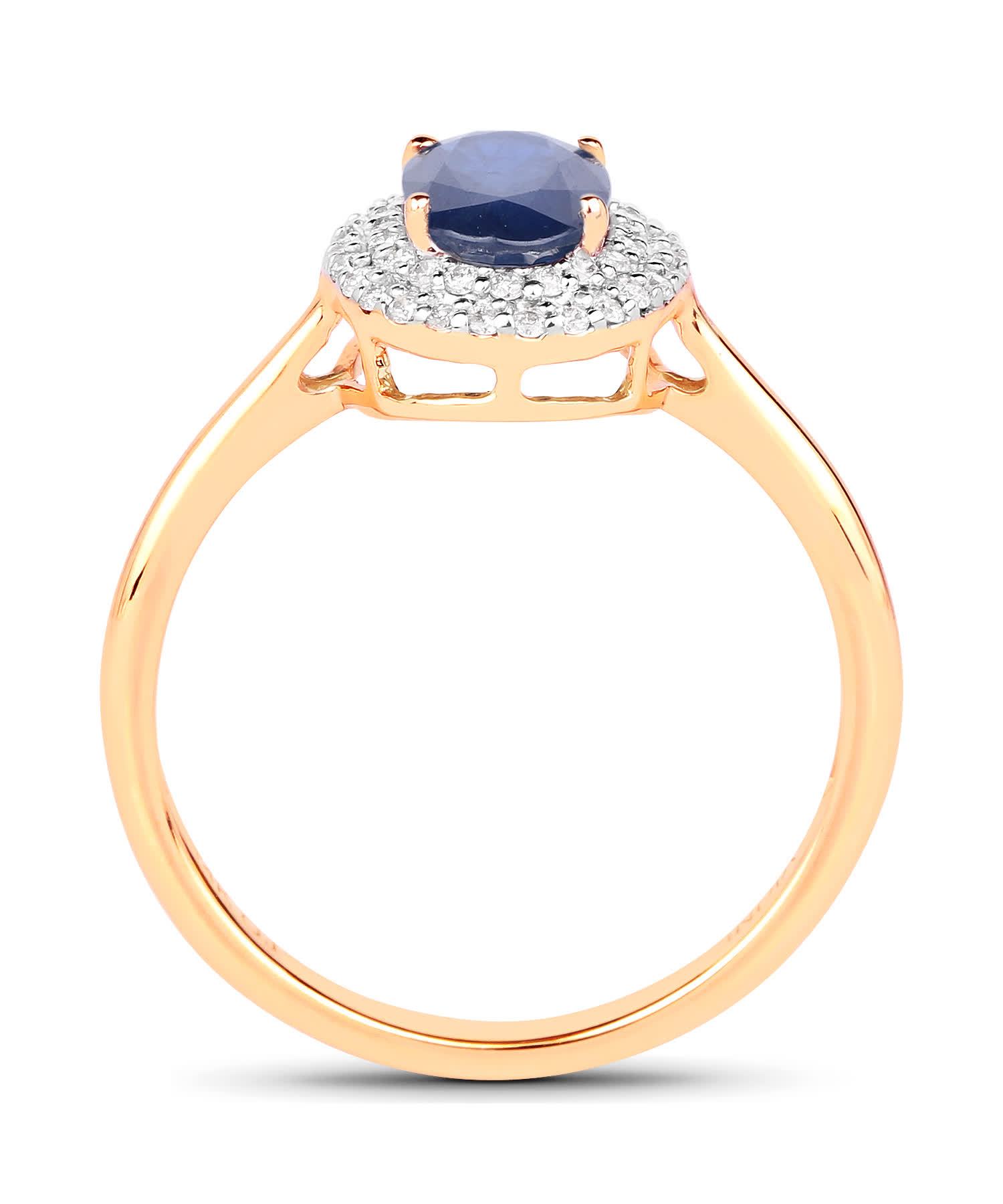 1.18ctw Natural Sapphire and Diamond 14k Gold Double Halo Right Hand Ring View 2