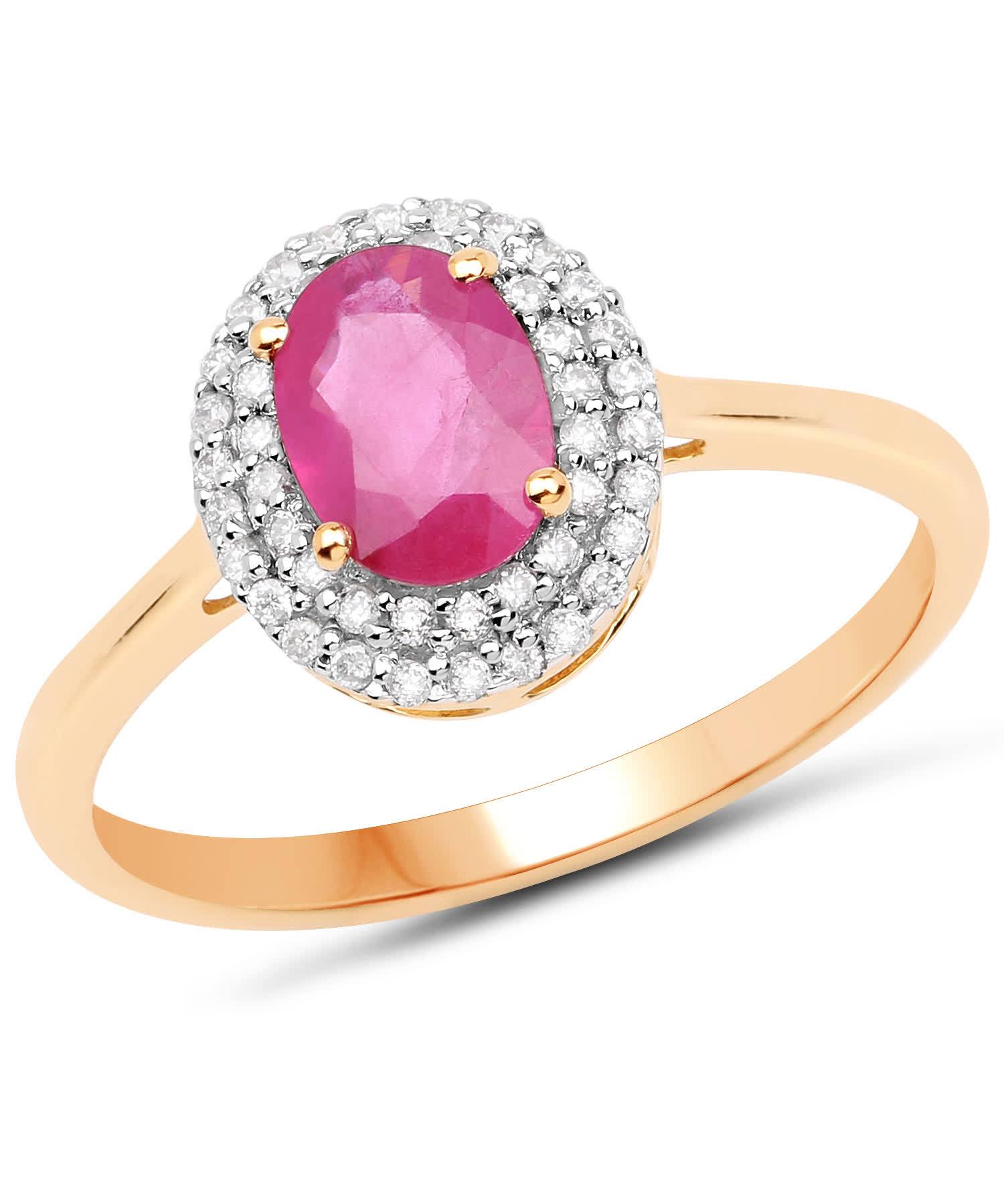 1.13ctw Natural Ruby and Diamond 14k Gold Double Halo Right Hand Ring View 1
