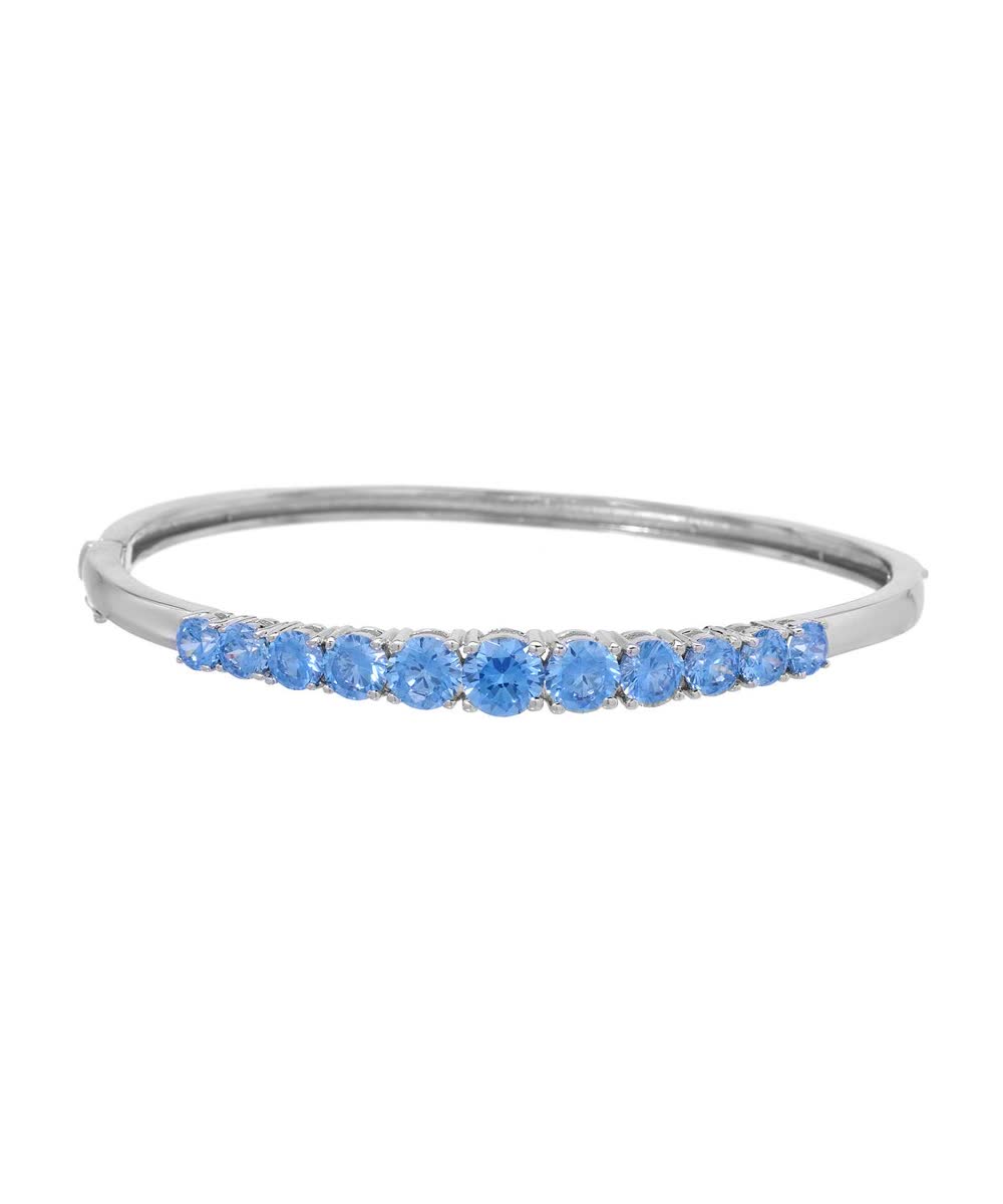 McCarney & J Sky Blue Cubic Zirconia Rhodium Plated 925 Sterling Silver Bangle Bracelet View 1