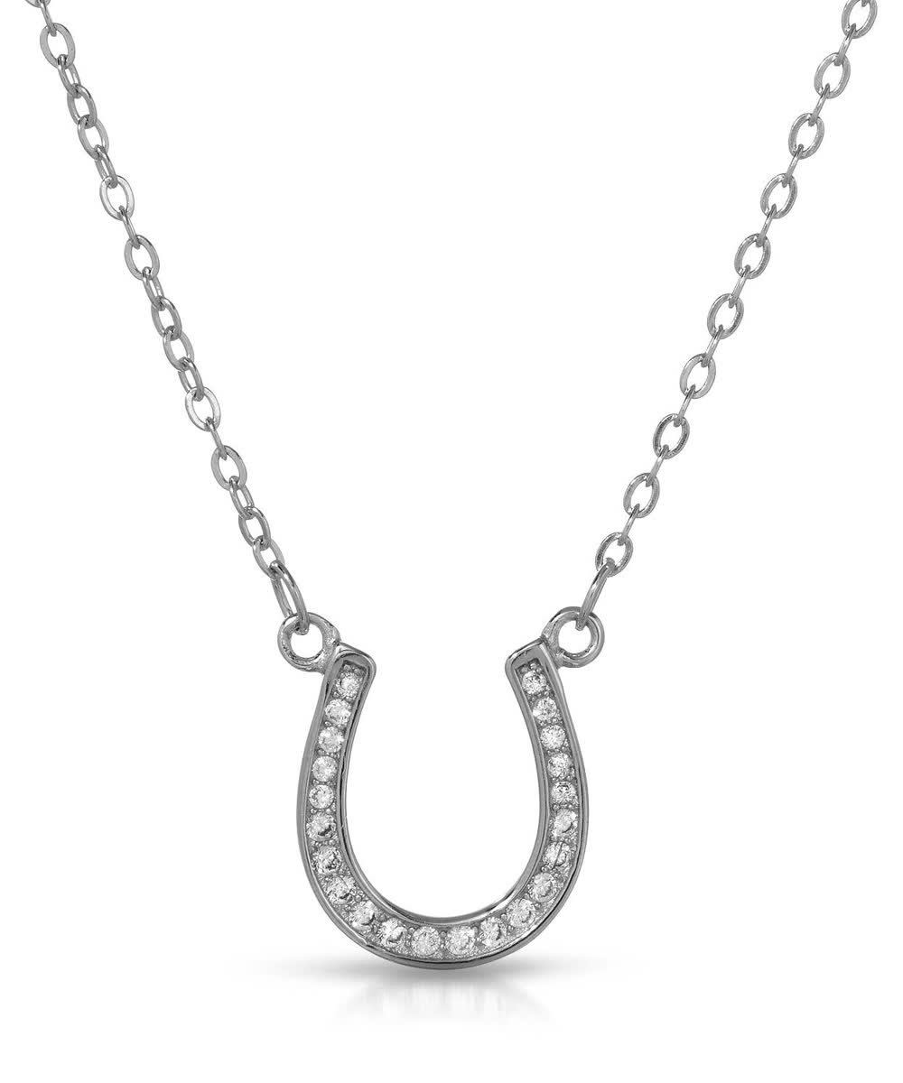 McCarney & J Brilliant Cut Cubic Zirconia Rhodium Plated 925 Sterling Silver Horseshoe Necklace View 1