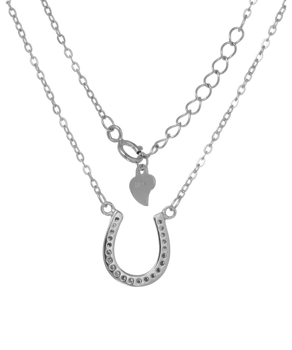 McCarney & J Brilliant Cut Cubic Zirconia Rhodium Plated 925 Sterling Silver Horseshoe Necklace View 2