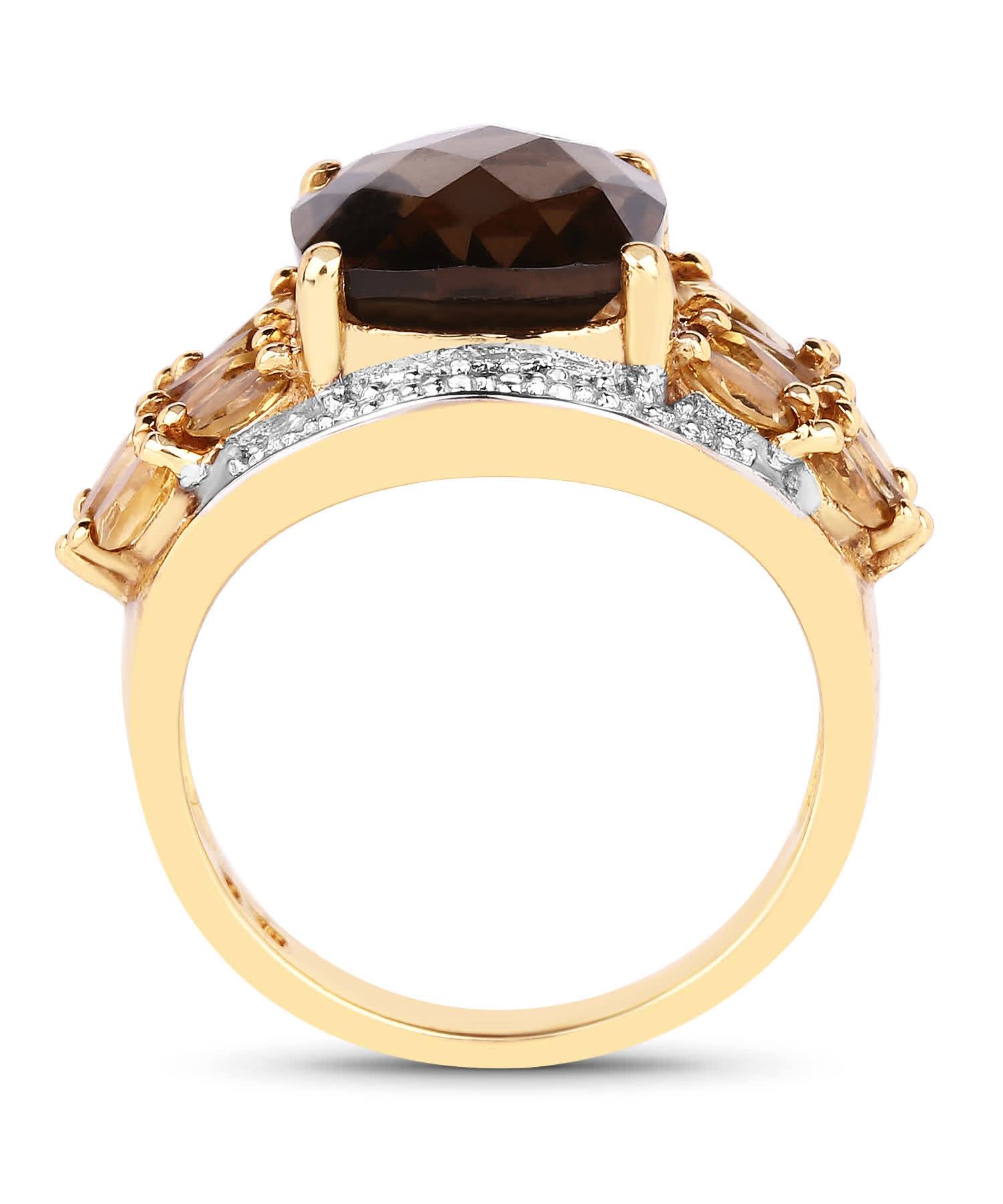 5.44ctw Natural Smoky Quartz and Honey Citrine 14k Gold Plated Cocktail Ring View 2