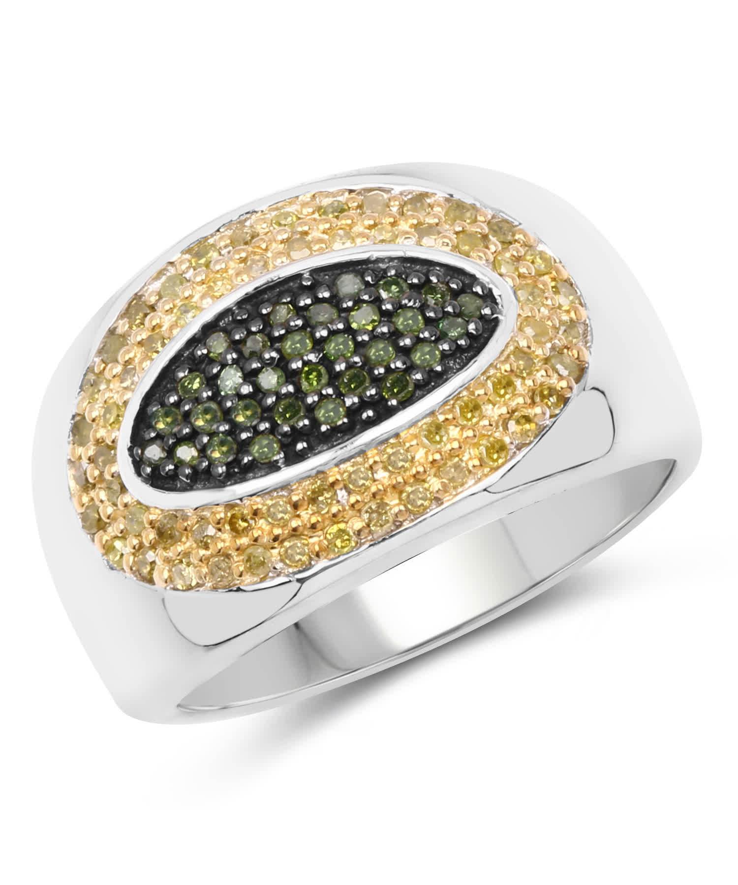 0.38ctw Green and Yellow Diamond Rhodium Plated 925 Sterling Silver Right Hand Ring View 1