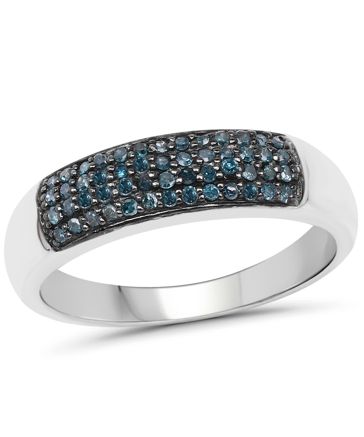 Natural Fancy Blue Diamond Rhodium Plated 925 Sterling Silver Band View 1