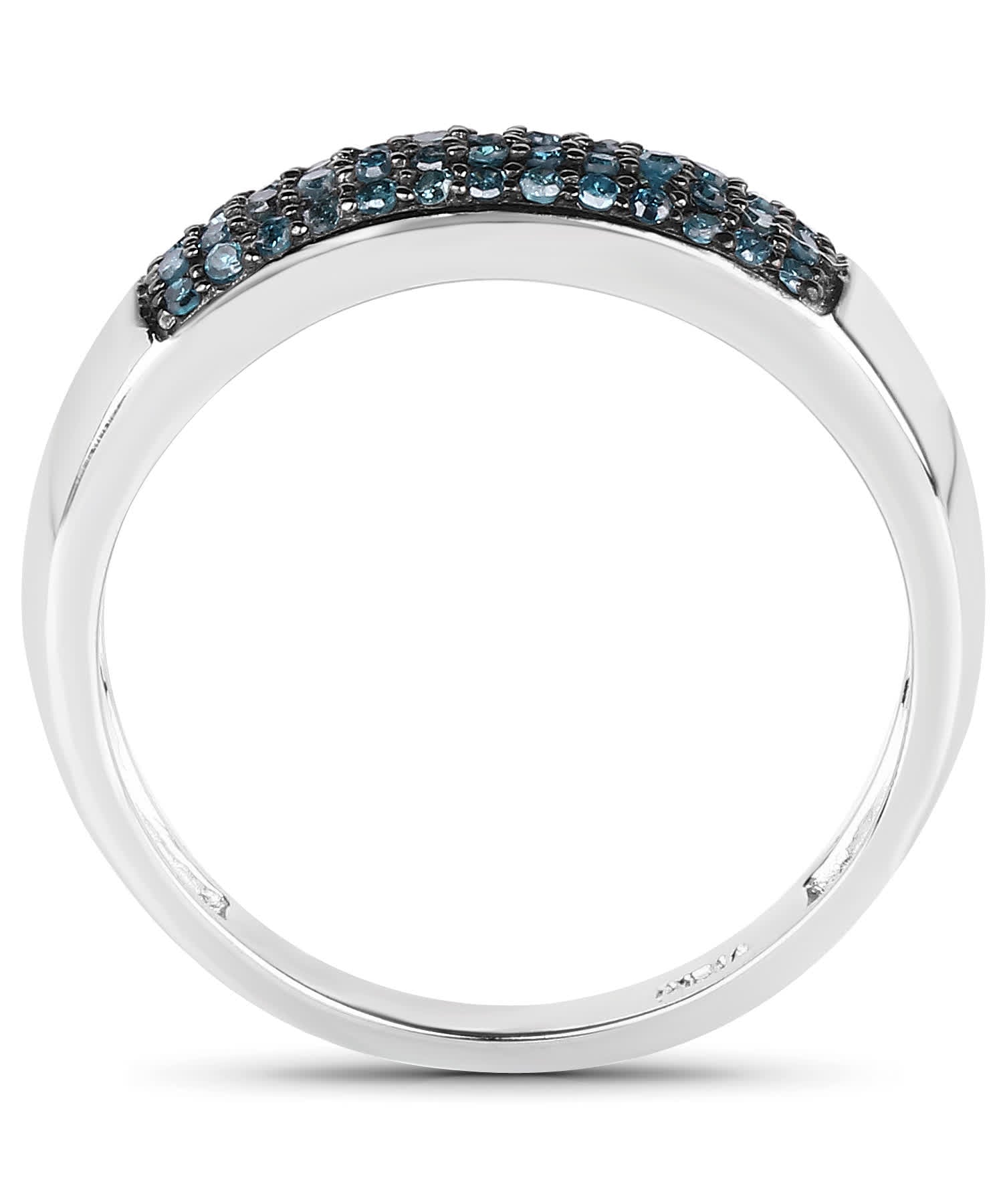 Natural Fancy Blue Diamond Rhodium Plated 925 Sterling Silver Band View 2