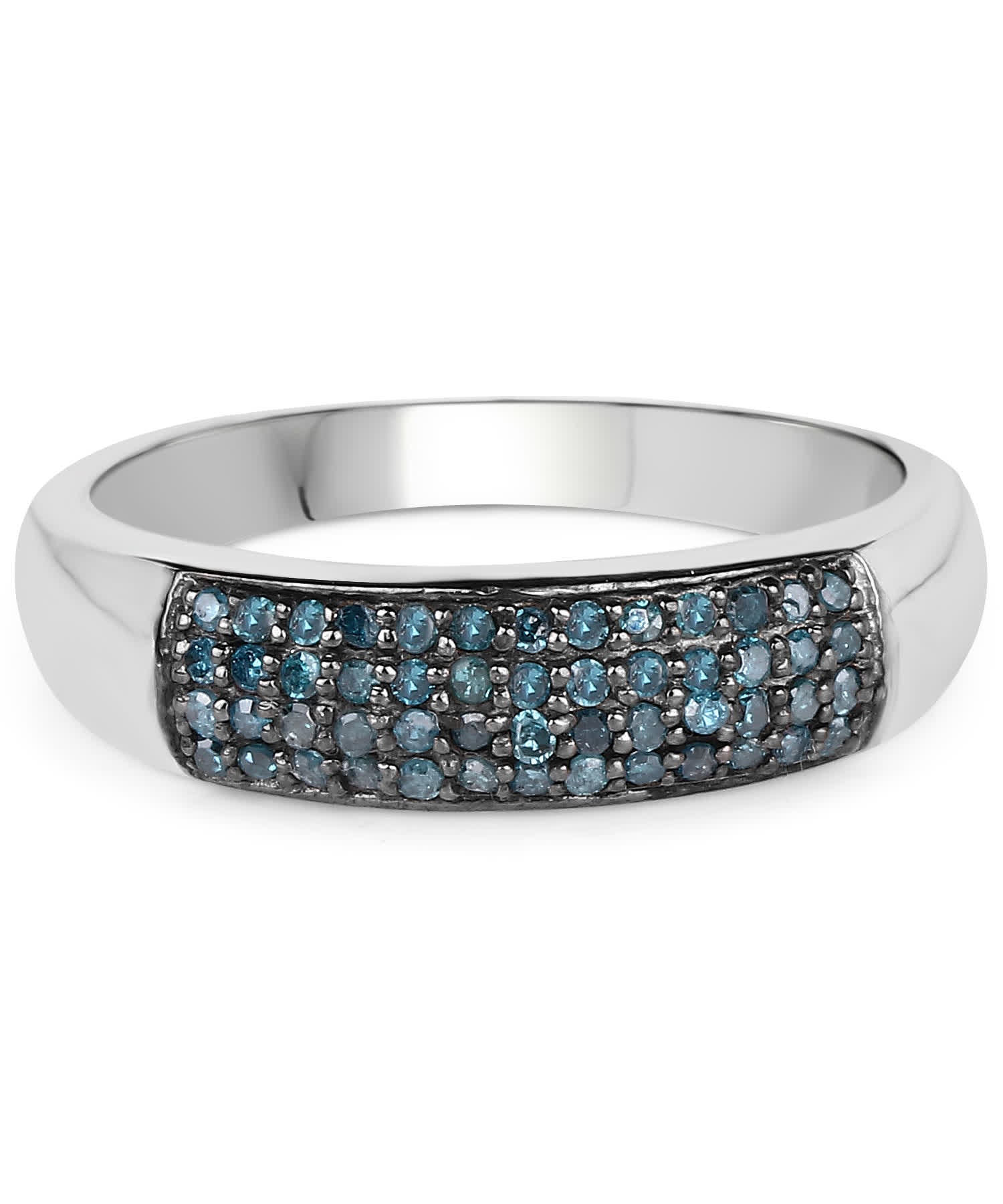 Natural Fancy Blue Diamond Rhodium Plated 925 Sterling Silver Band View 3