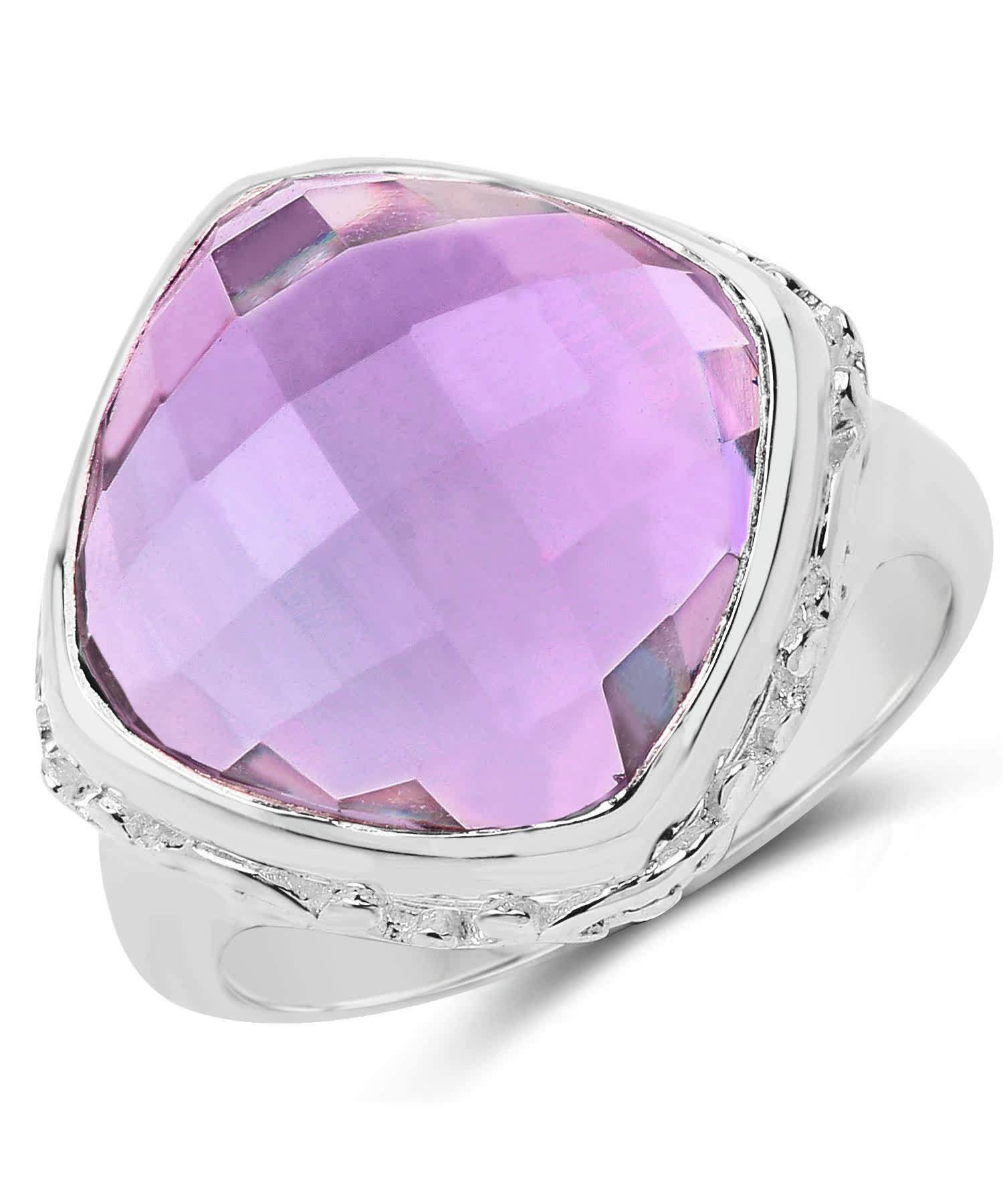 8.40ctw Natural Amethyst Rhodium Plated 925 Sterling Silver Cocktail Ring View 1