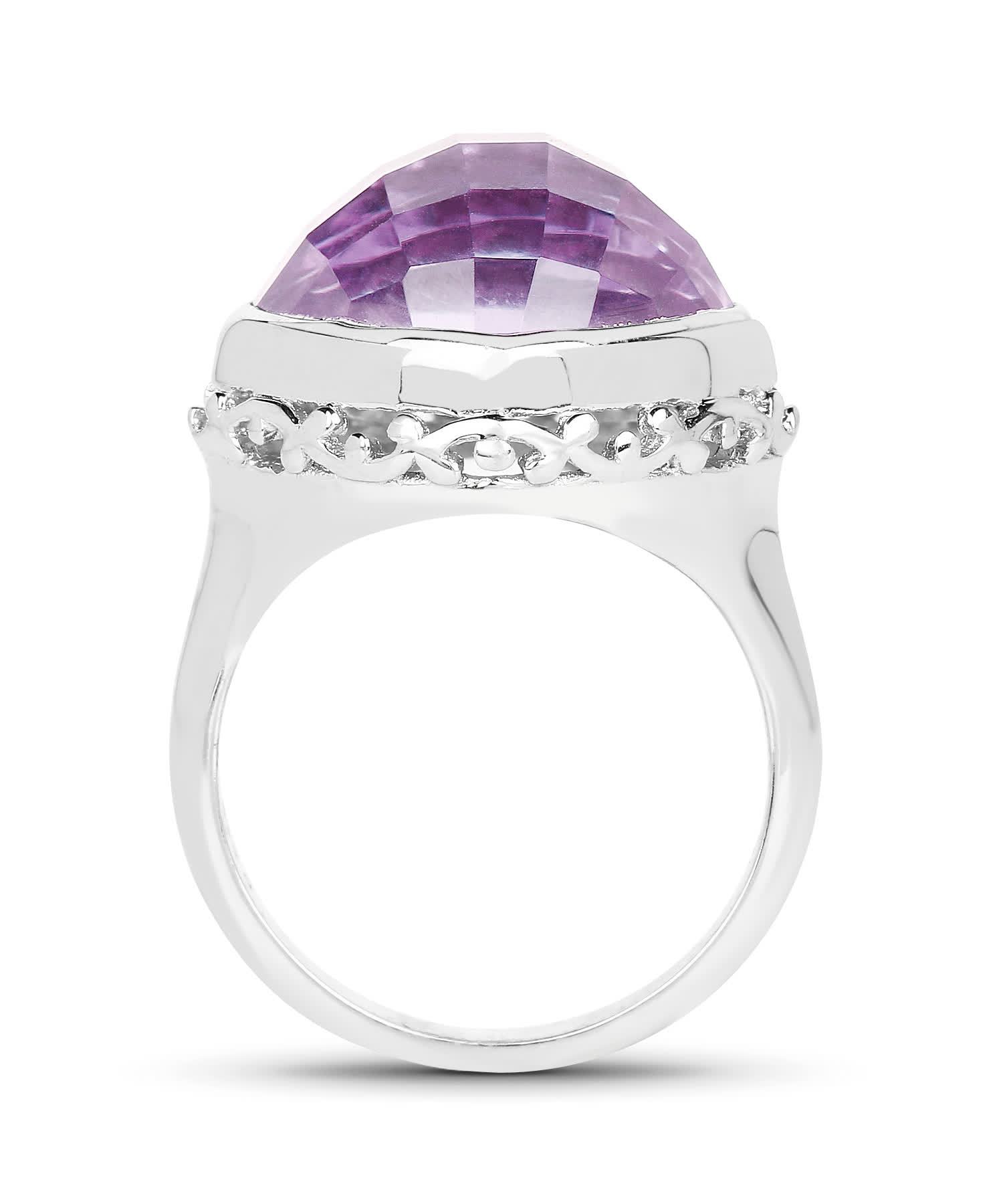 8.40ctw Natural Amethyst Rhodium Plated 925 Sterling Silver Cocktail Ring View 2